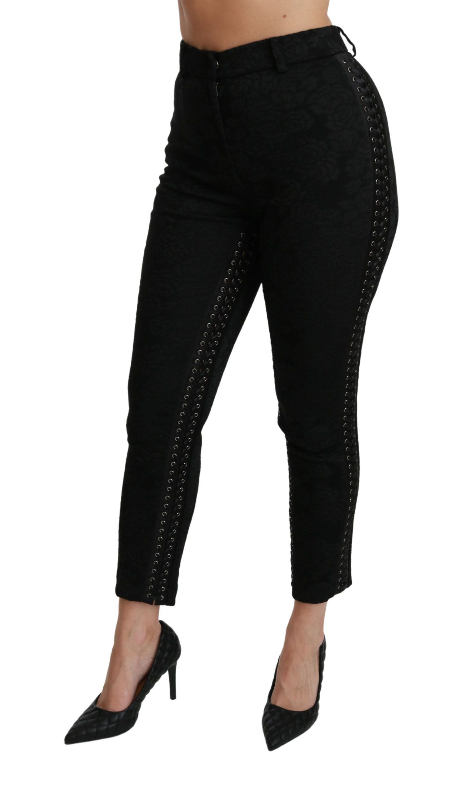 Dolce & Gabbana Black Brocade Skinny High Waist Women's Pants