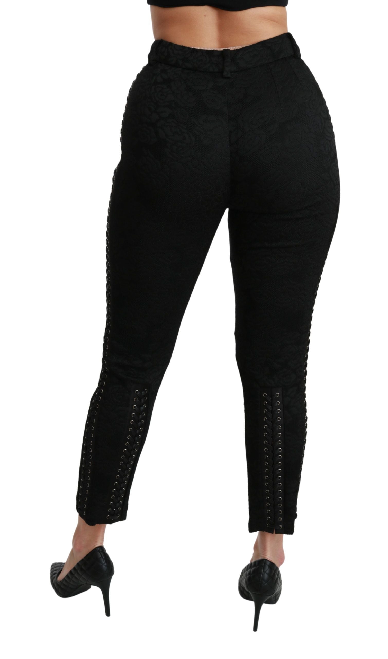 Dolce & Gabbana Elegant High Waist Skinny Black Brocade Women's Pants