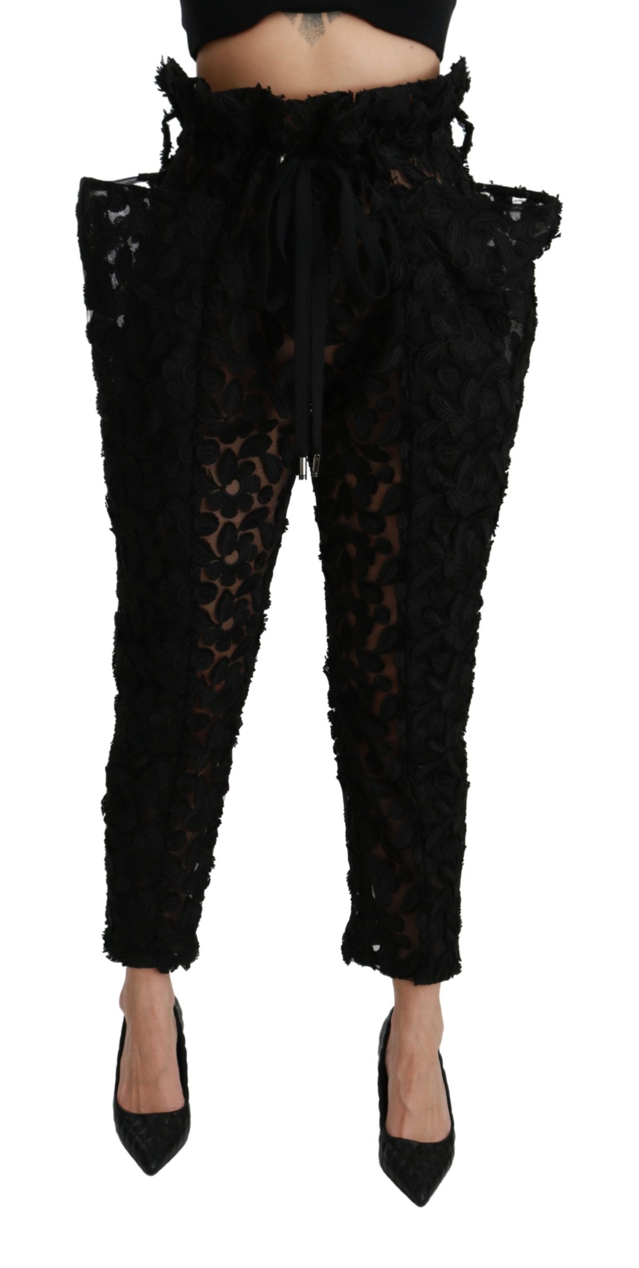 Dolce & Gabbana Chic Tapered High Waist Lace Women's Pants