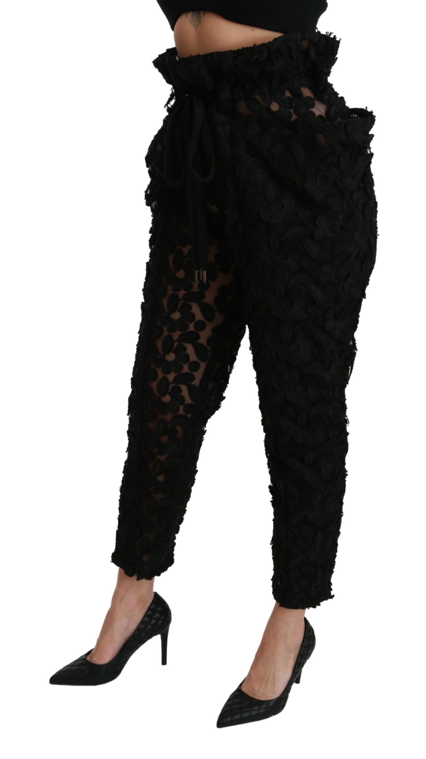 Dolce & Gabbana Chic Tapered High Waist Lace Women's Pants