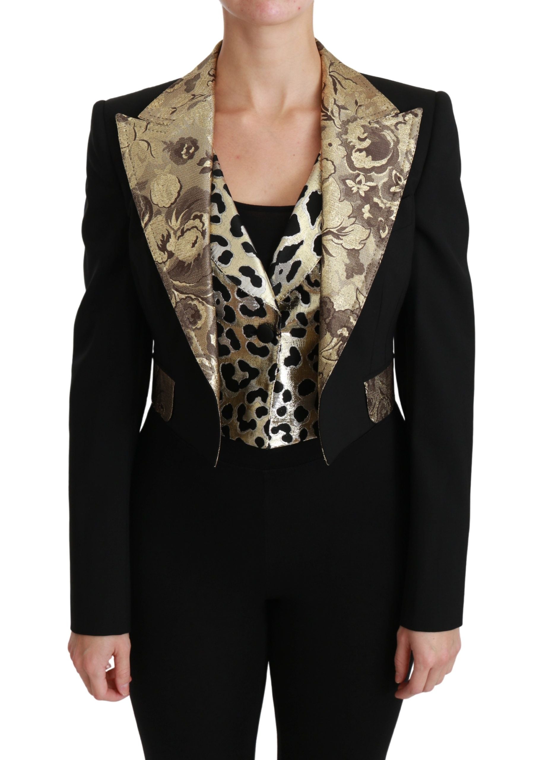 Dolce & Gabbana Opulent Black Gold Floral Jacket and Vest Women's Ensemble