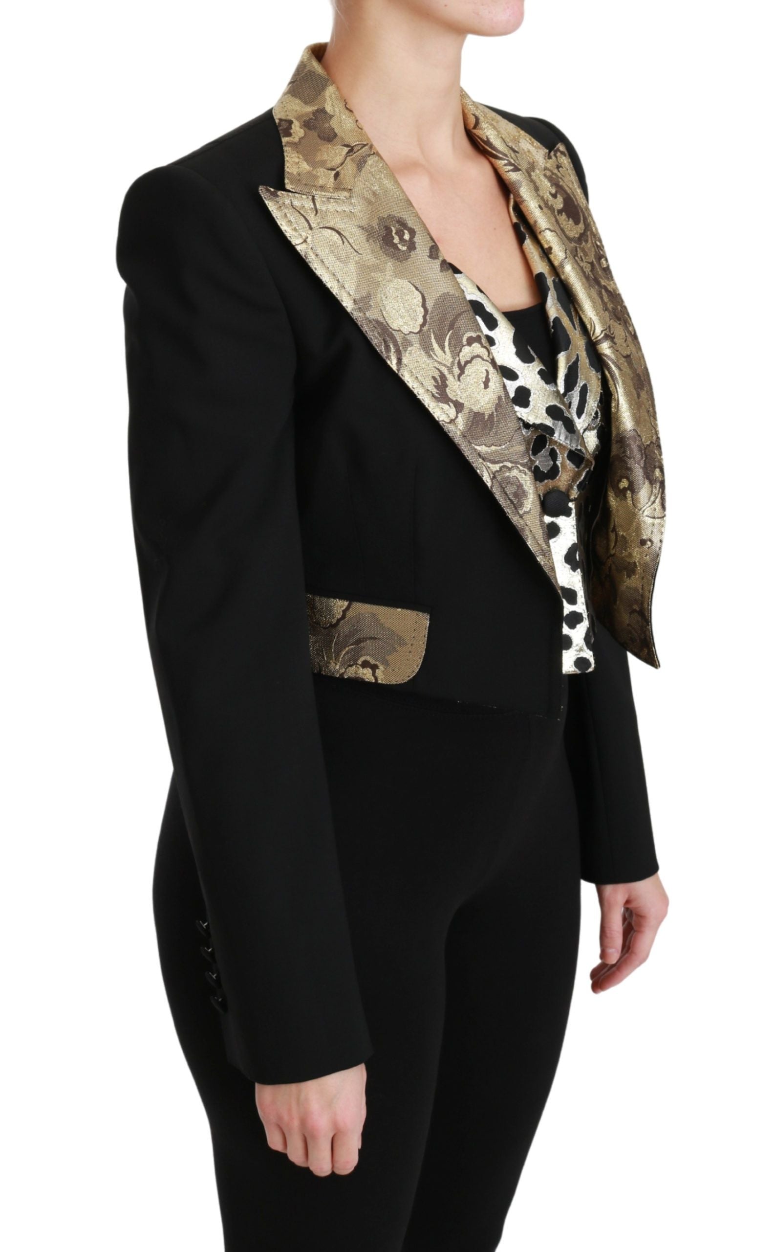 Dolce & Gabbana Opulent Black Gold Floral Jacket and Vest Women's Ensemble