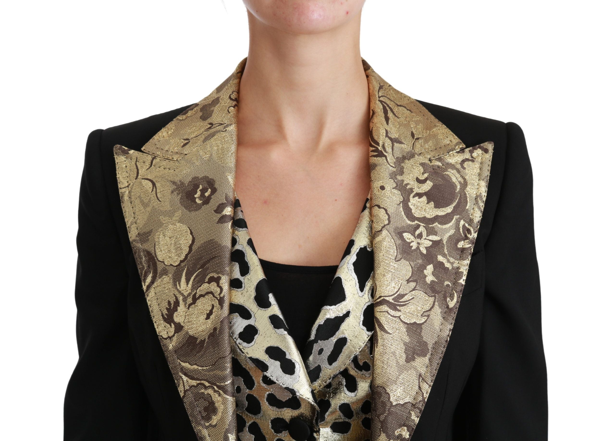 Dolce & Gabbana Opulent Black Gold Floral Jacket and Vest Women's Ensemble