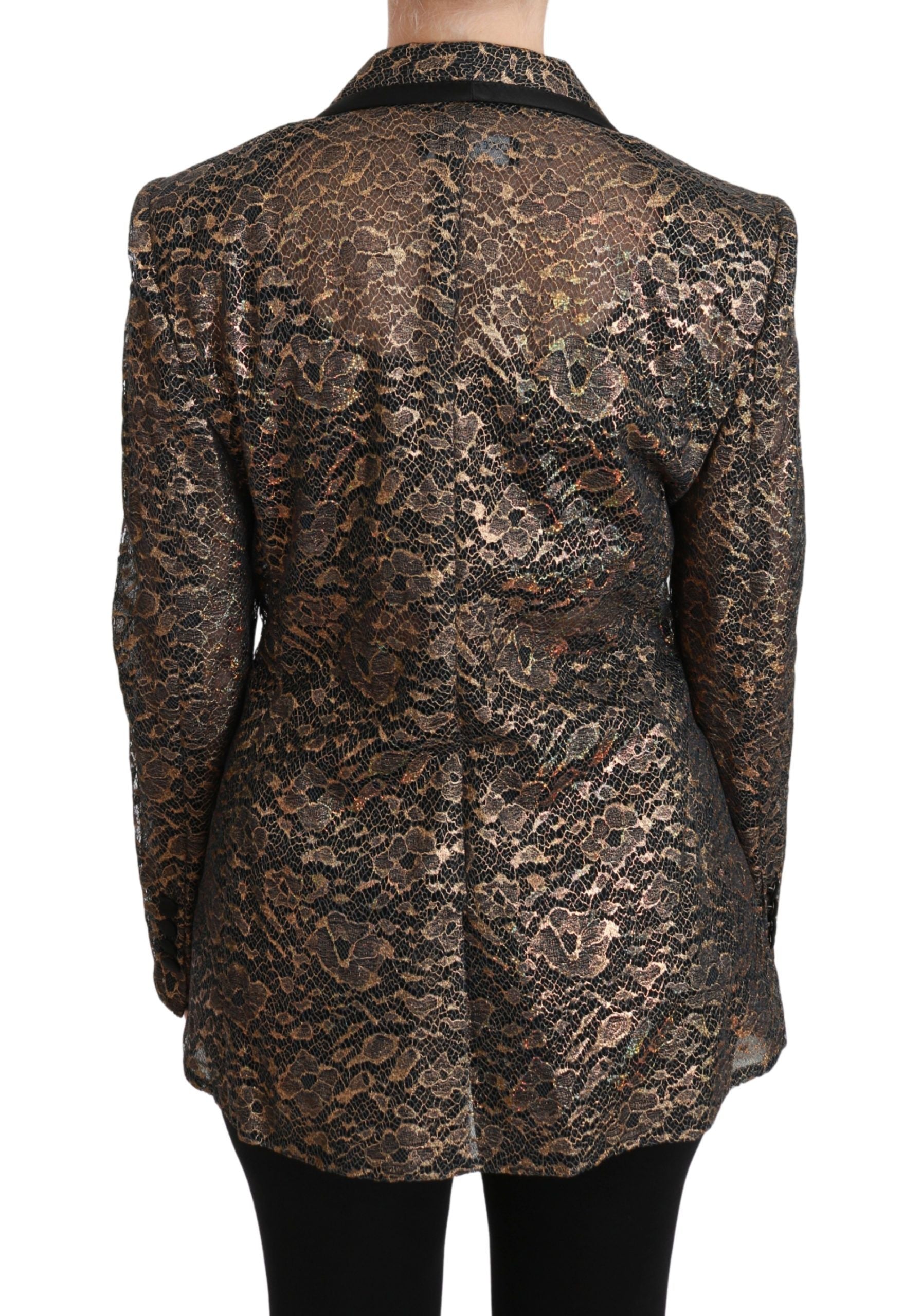 Dolce & Gabbana Gold Black Lace Blazer Coat Floral Women's Jacket
