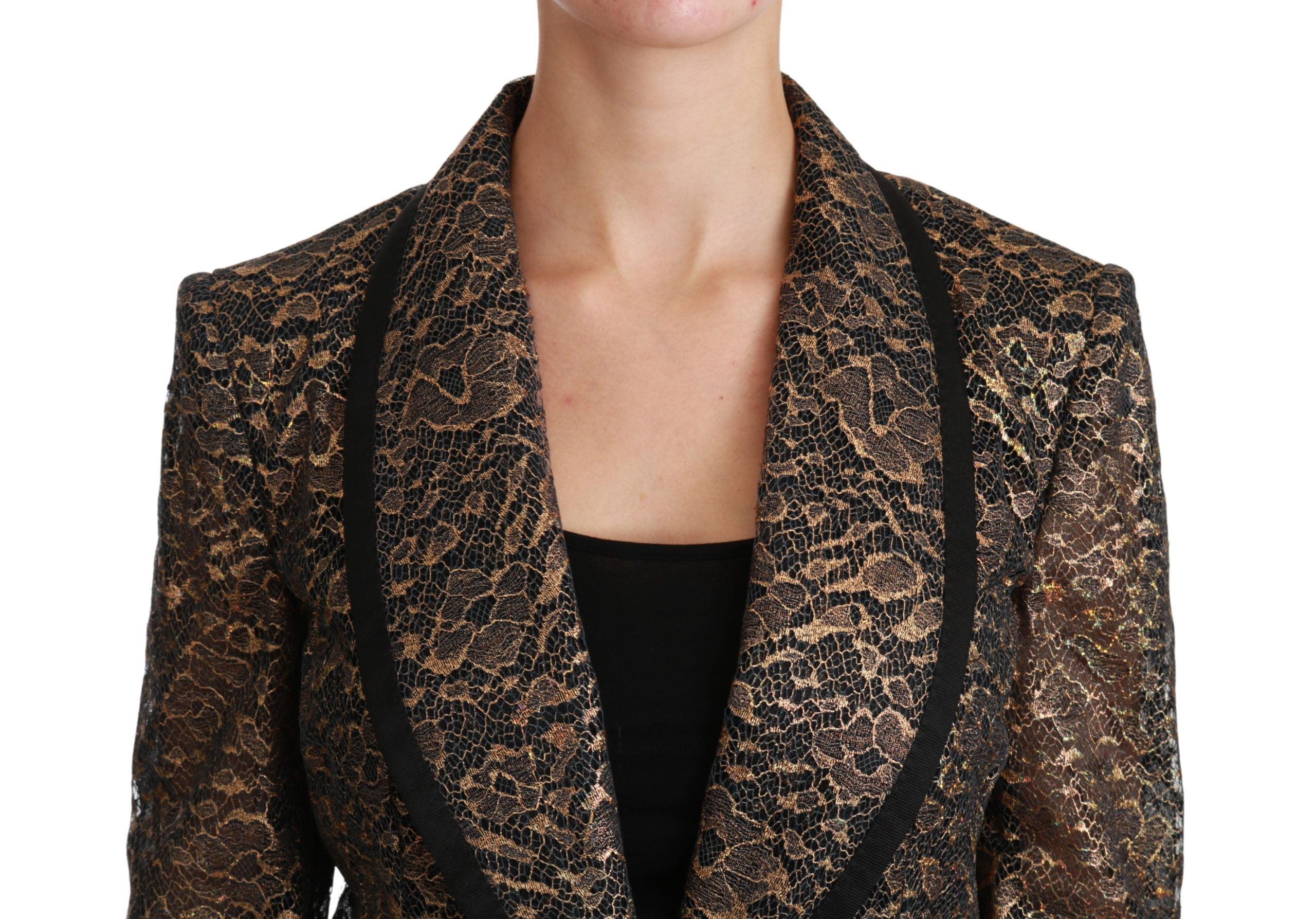 Dolce & Gabbana Gold Black Lace Blazer Coat Floral Women's Jacket