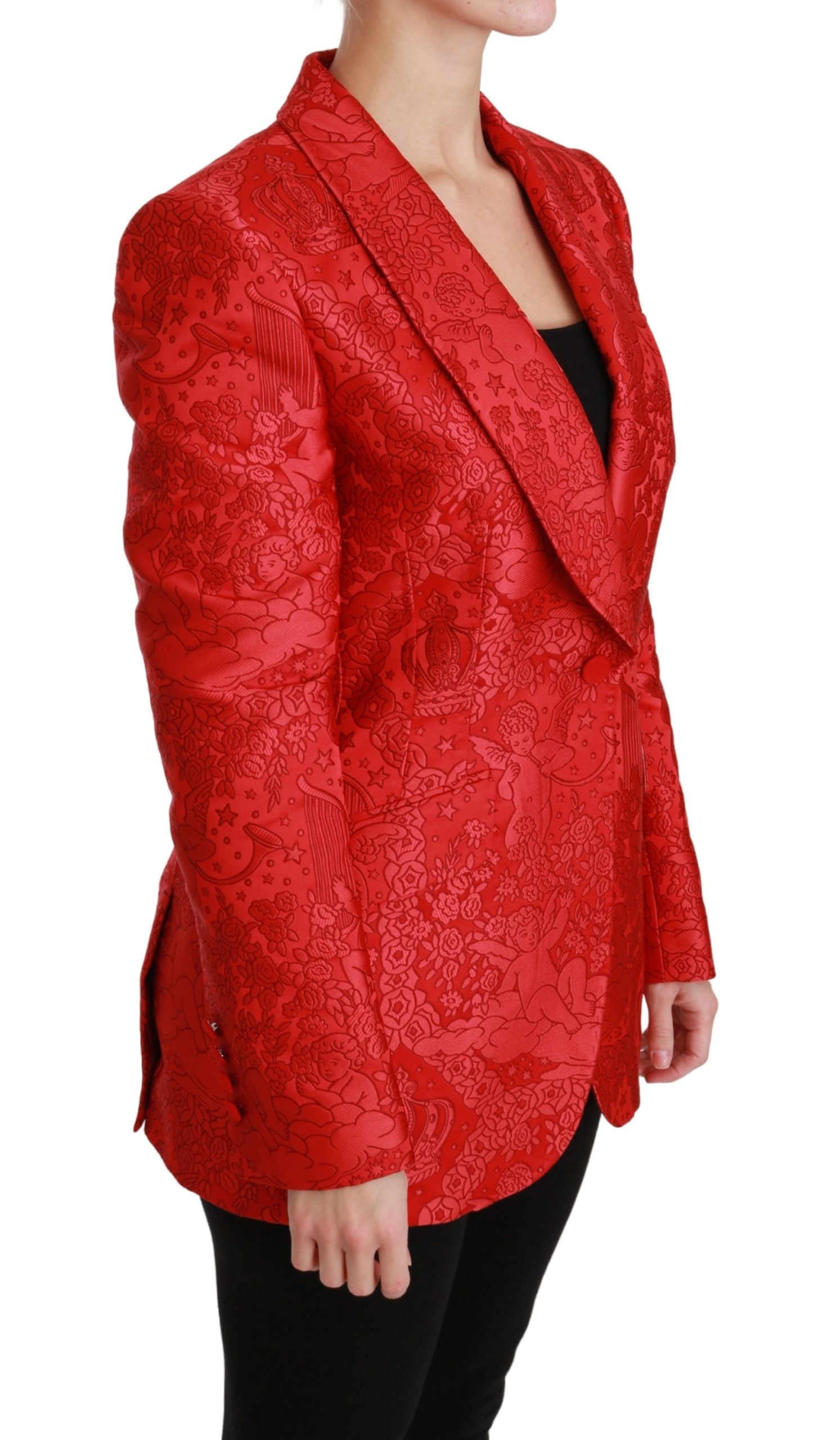 Dolce & Gabbana Red Floral Angel Blazer Coat Women's Jacket