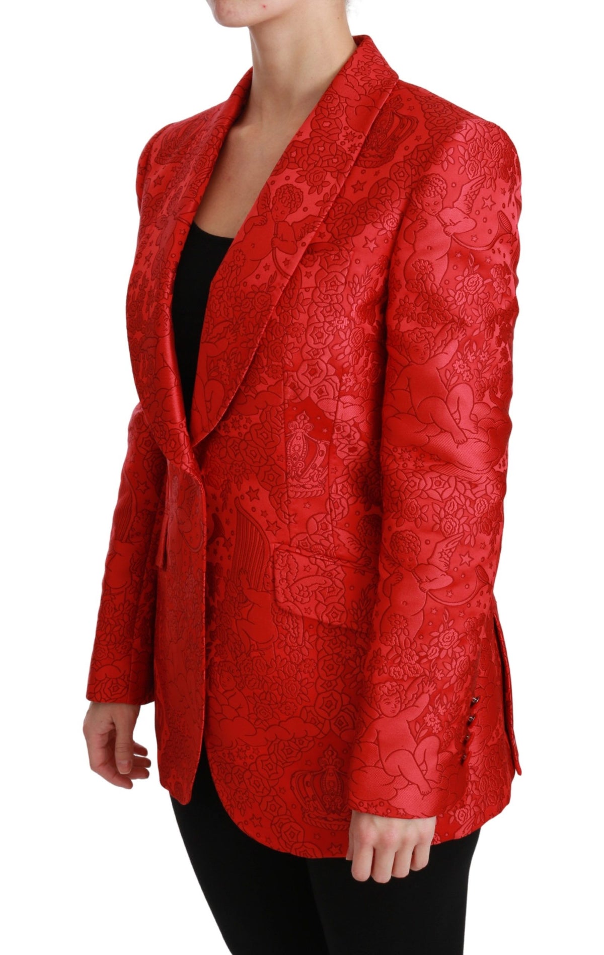 Dolce & Gabbana Red Floral Angel Blazer Coat Women's Jacket