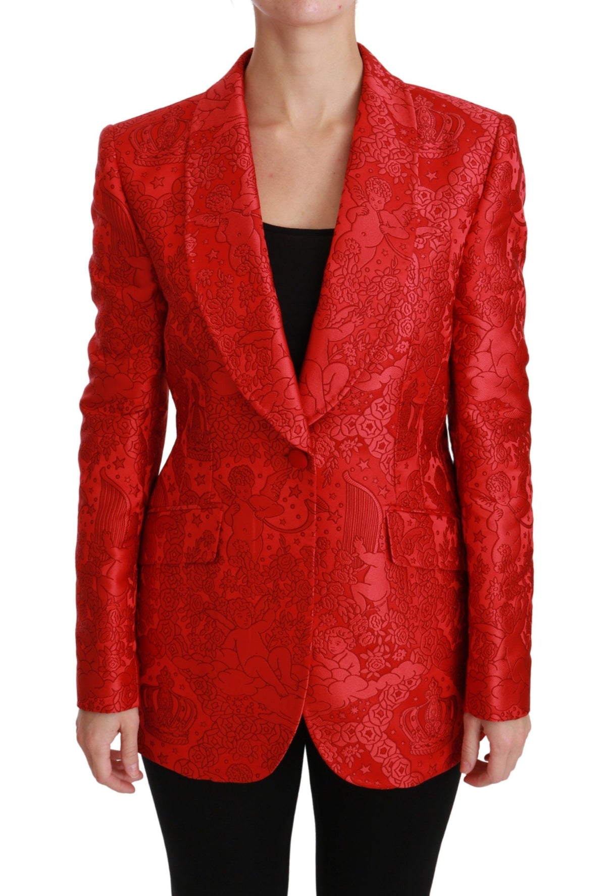 Dolce & Gabbana Red Floral Angel Blazer Coat Women's Jacket