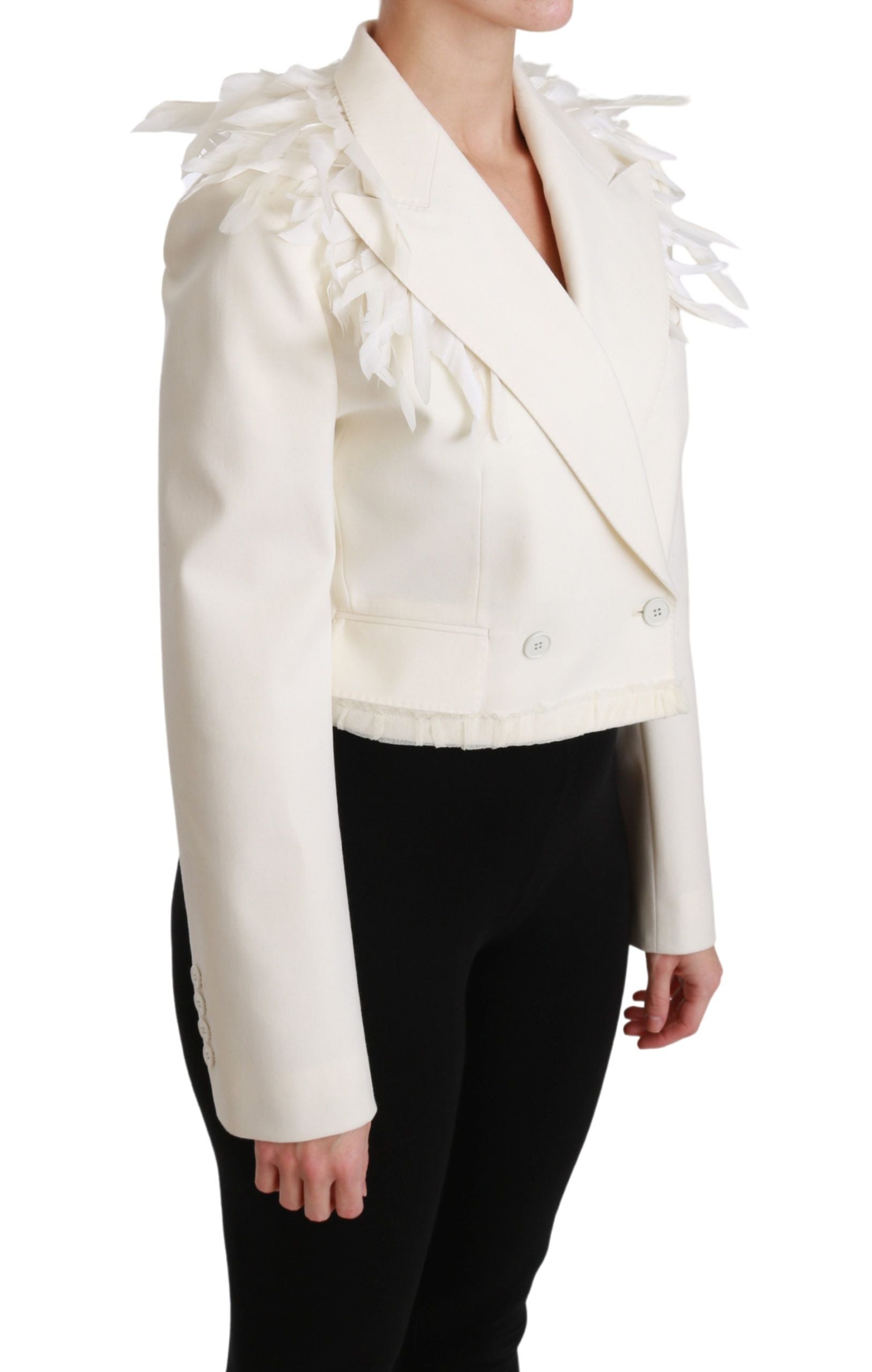 Dolce & Gabbana White Double Breasted Coat Wool Women's Jacket