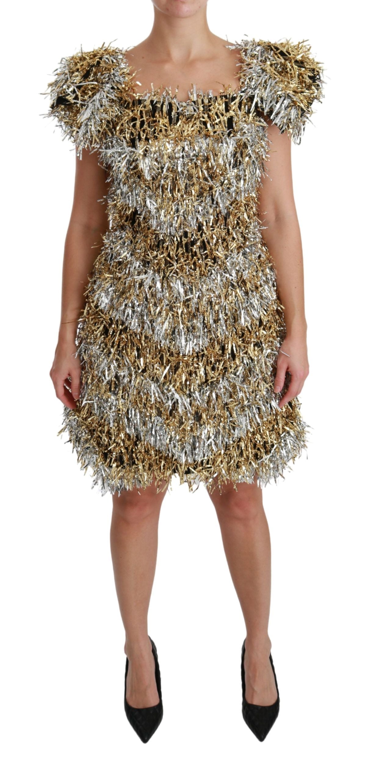 Dolce & Gabbana Elegant Silver Layered Shift Mini Women's Dress
