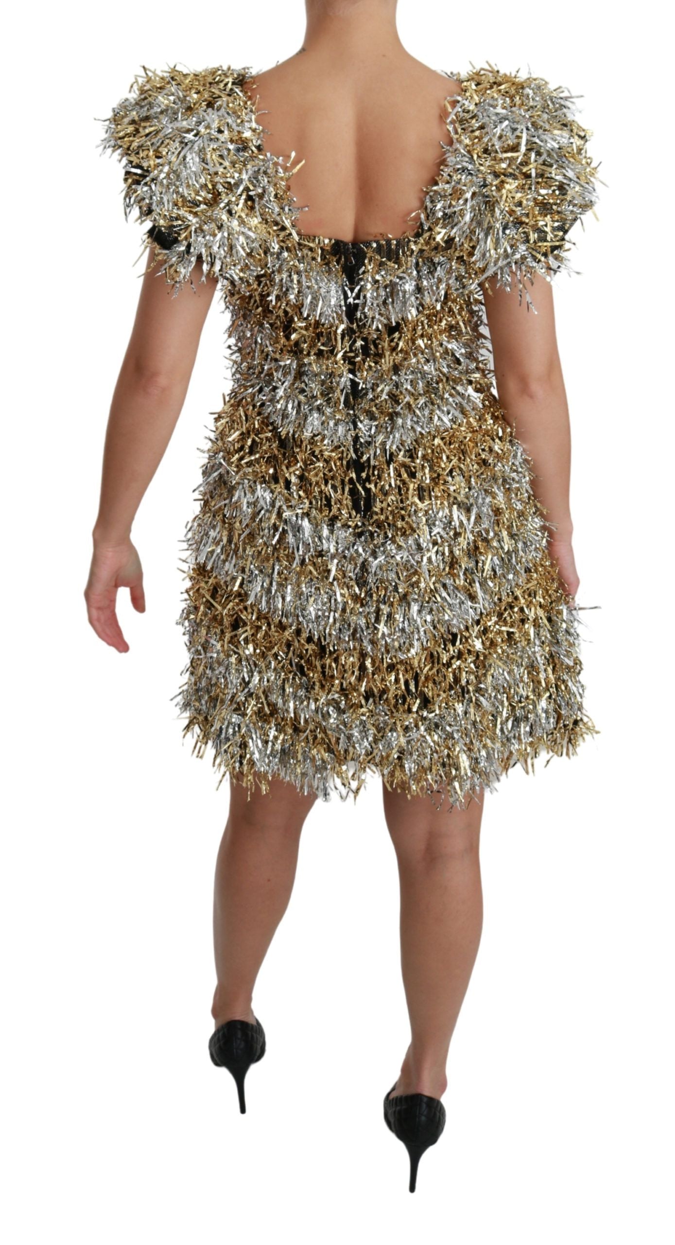 Dolce & Gabbana Elegant Silver Layered Shift Mini Women's Dress