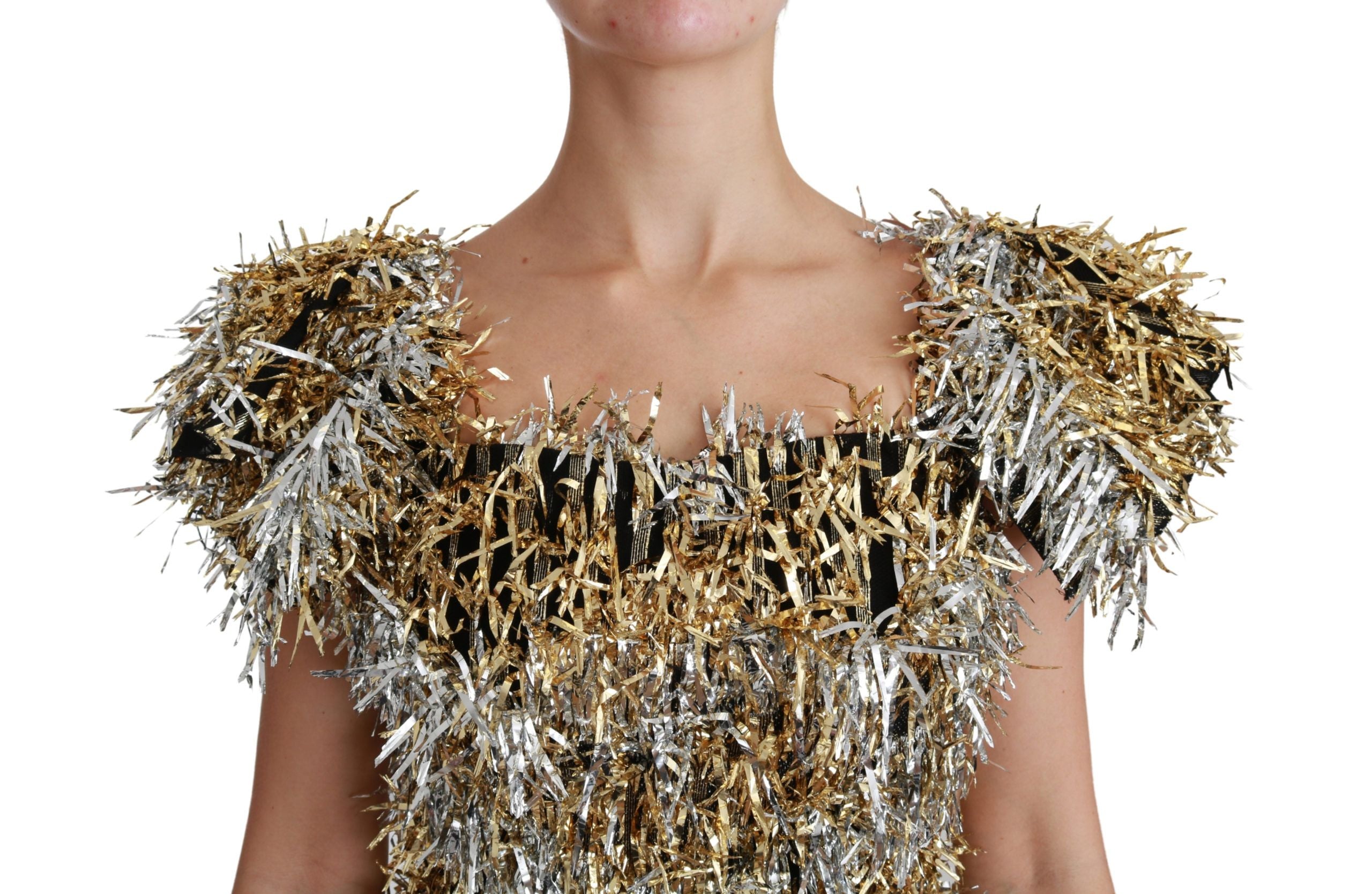 Dolce & Gabbana Elegant Silver Layered Shift Mini Women's Dress