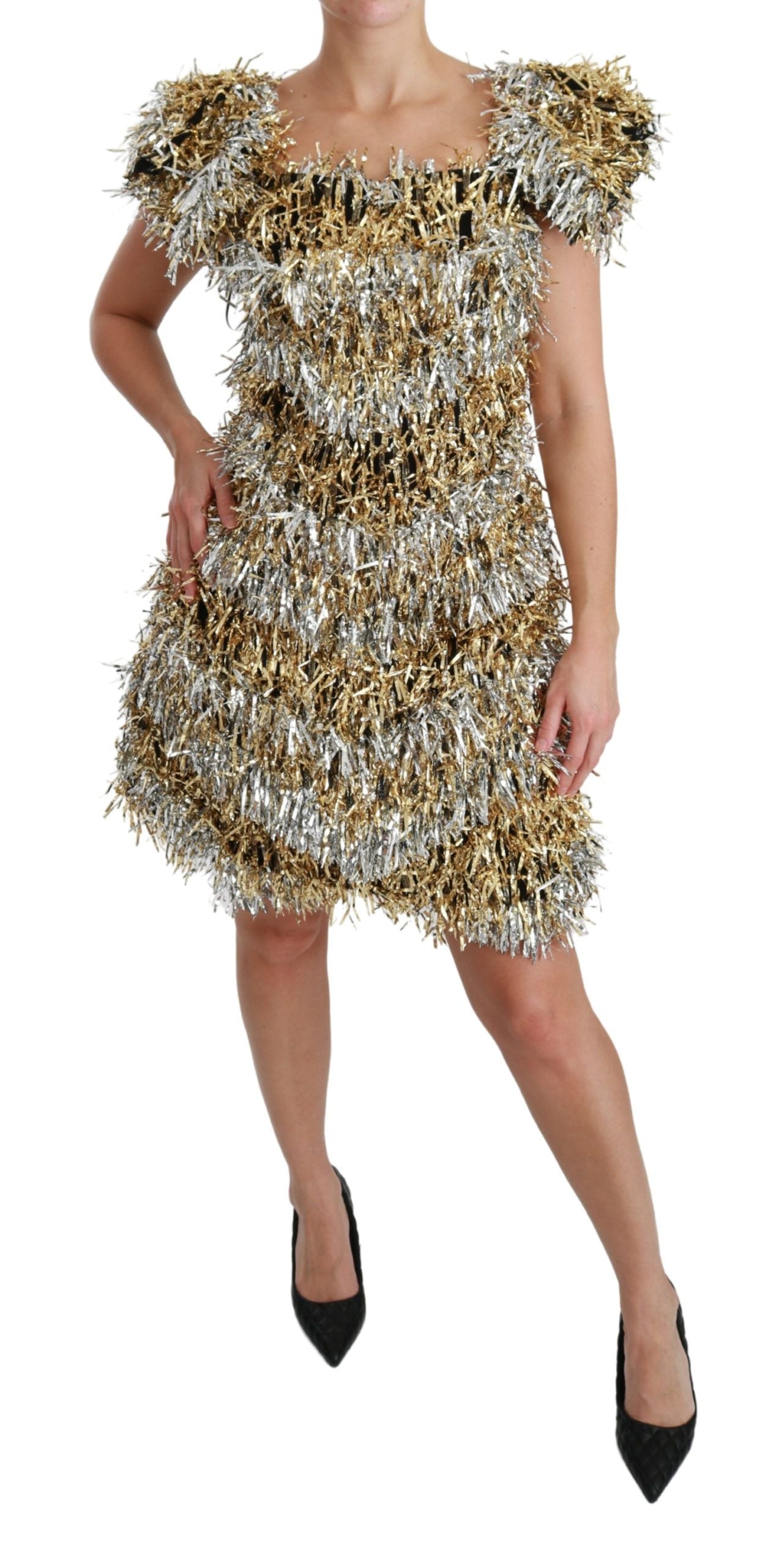 Dolce & Gabbana Elegant Silver Layered Shift Mini Women's Dress