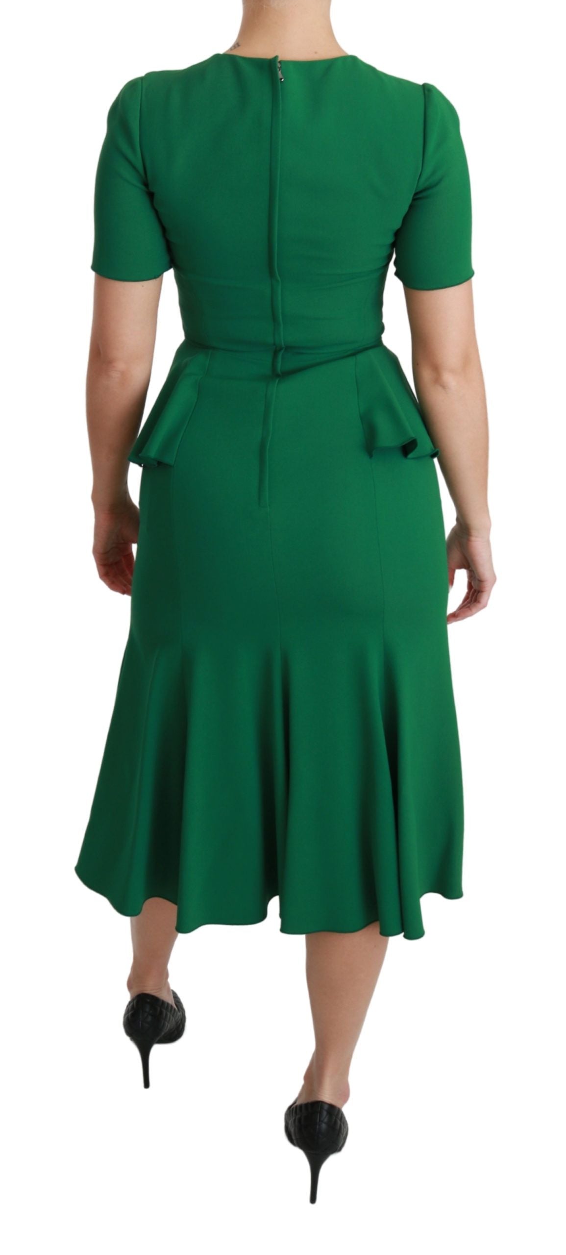 Dolce & Gabbana Green Heart Patch Mermaid Midi Viscose Women's Dress