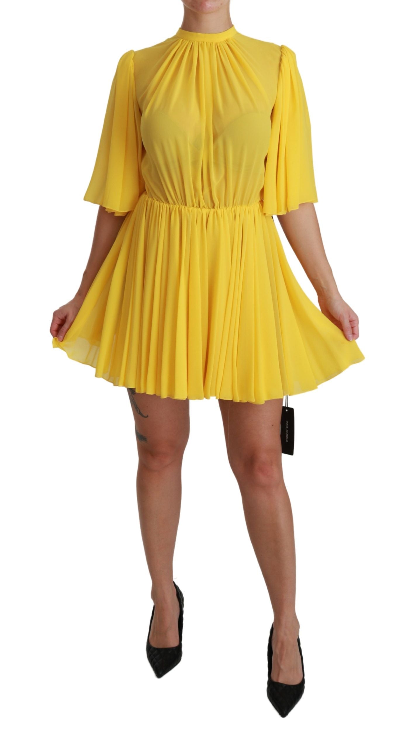 Dolce & Gabbana Silk Pleated A-line Mini Dress in Sunshine Women's Yellow