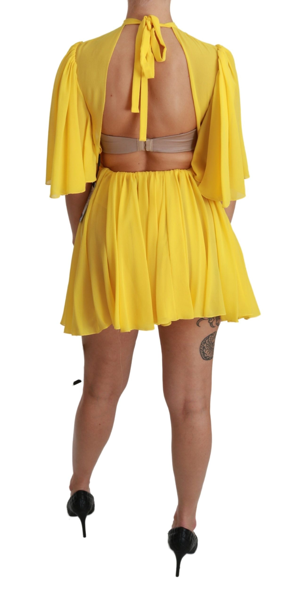 Dolce & Gabbana Yellow Pleated A-line Mini 100% Silk Women's Dress