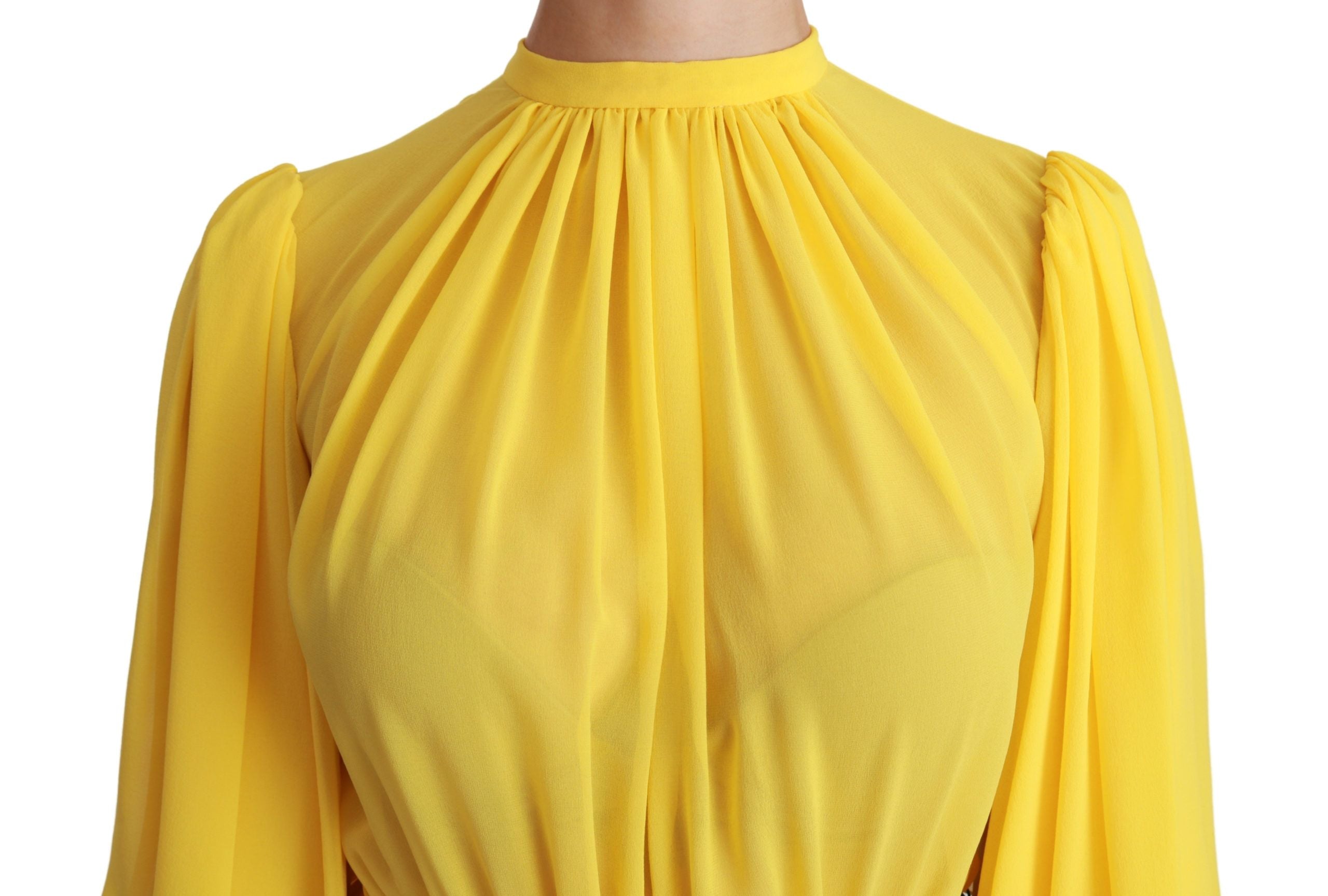 Dolce & Gabbana Yellow Pleated A-line Mini 100% Silk Women's Dress