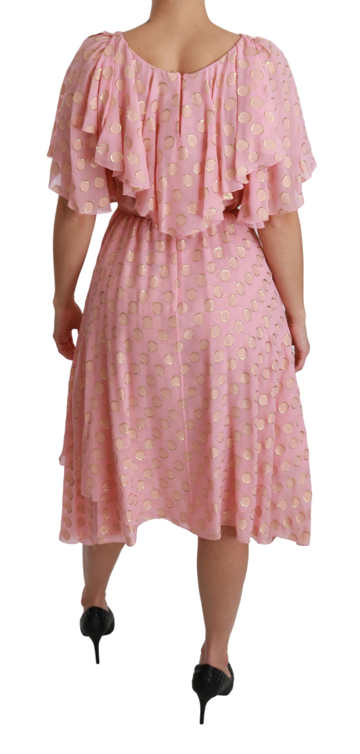 Dolce & Gabbana Silk Pink Polka Dots Pleated A-line Midi Women's Dress