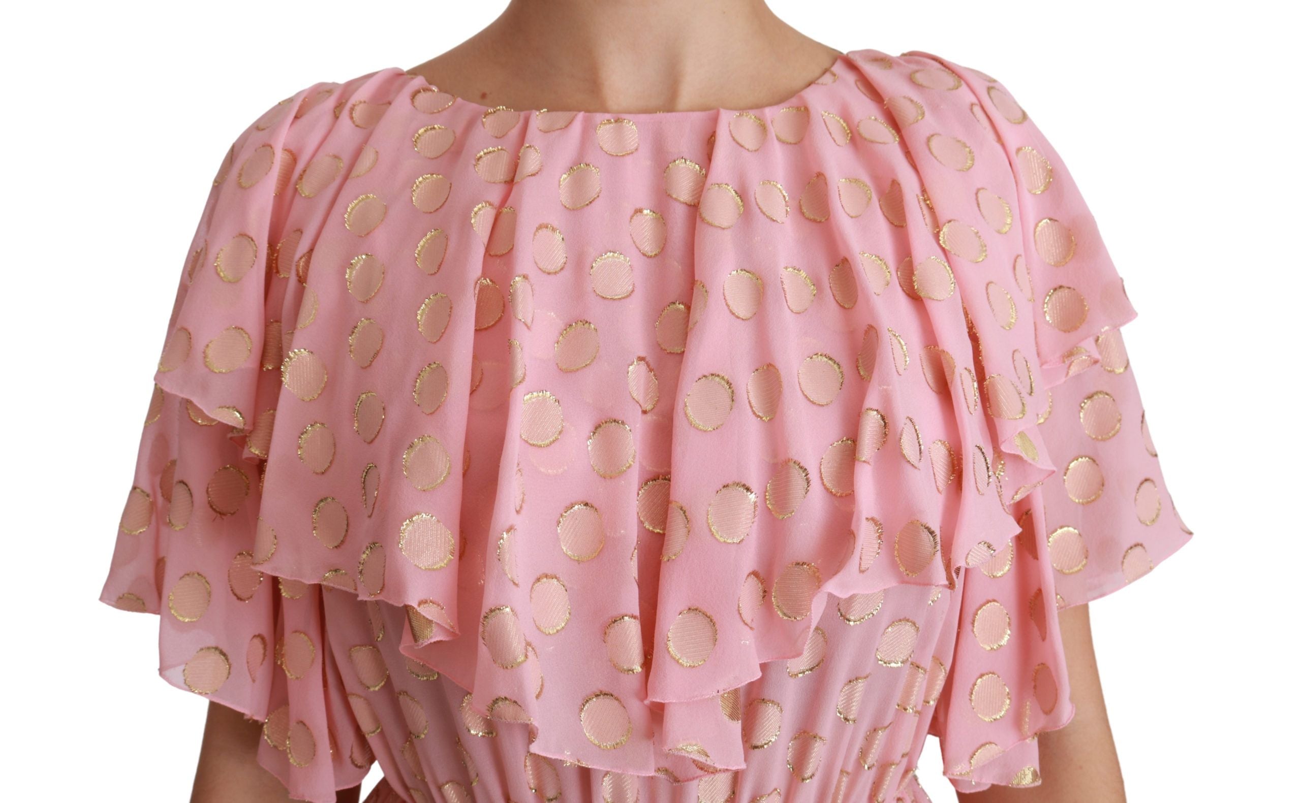 Dolce & Gabbana Silk Pink Polka Dots Pleated A-line Midi Women's Dress