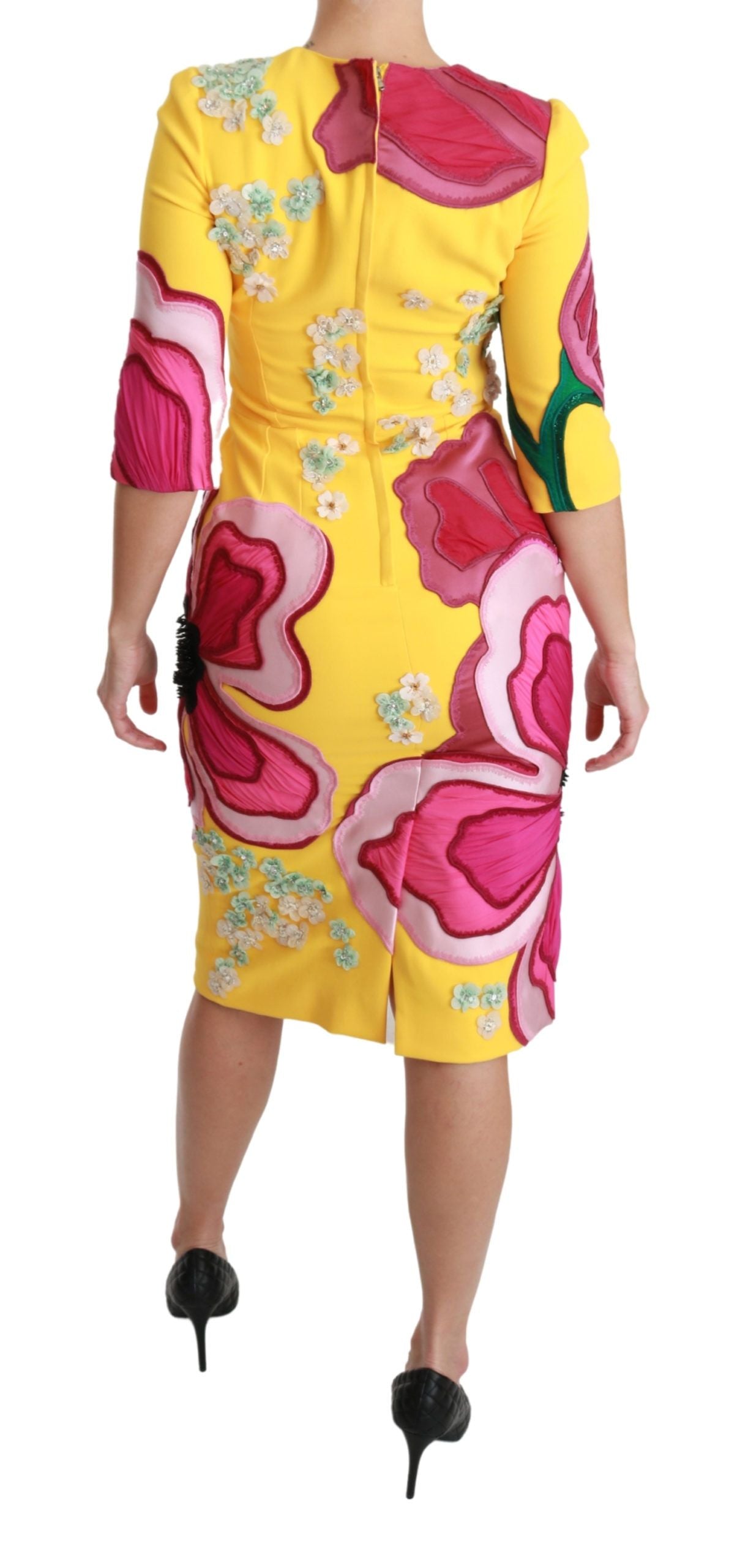 Dolce & Gabbana Yellow Floral Crystal Bodycon Sheath Women's Dress
