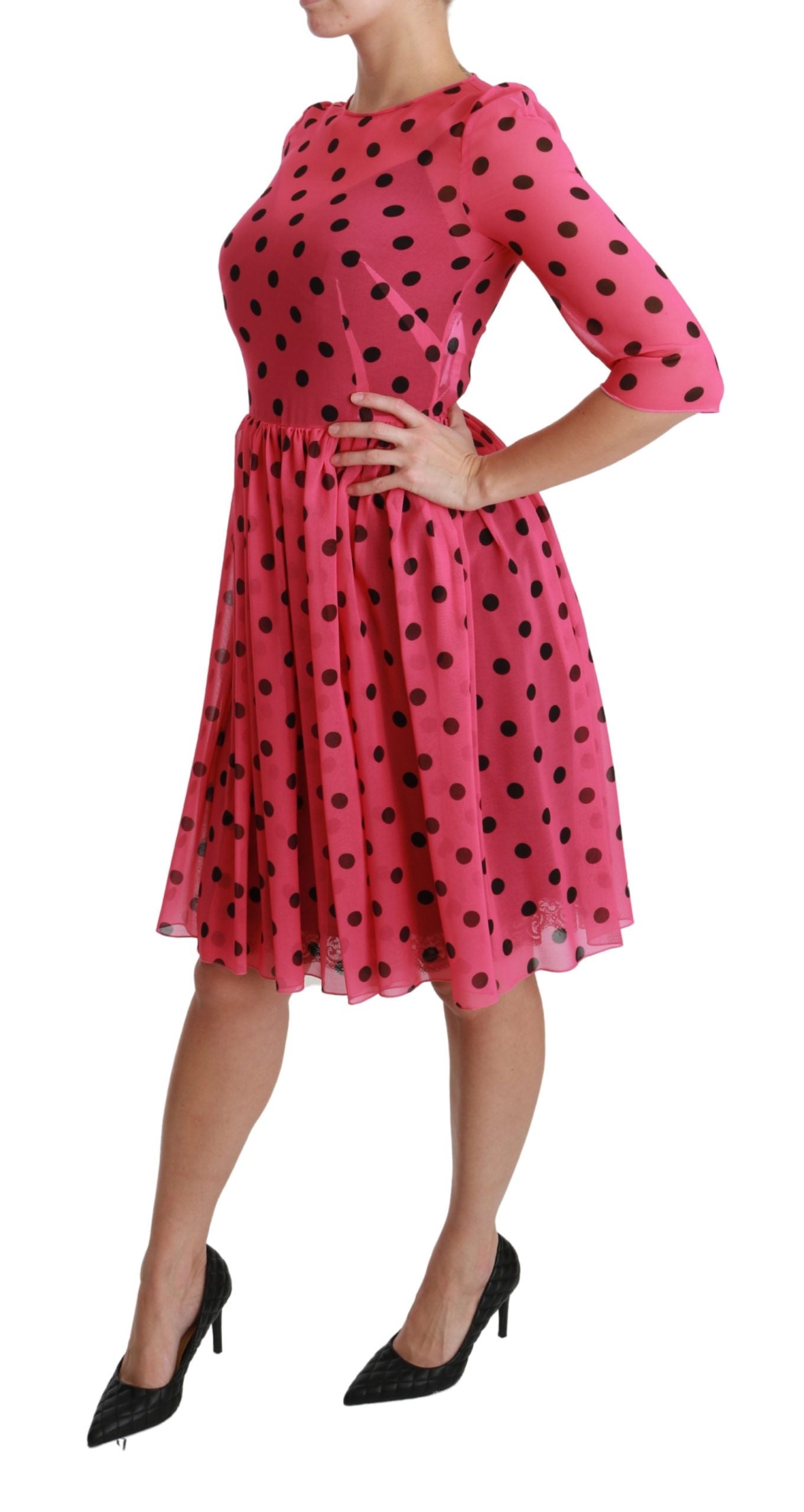 Dolce & Gabbana Elegant Polka Dot A-Line Knee Length Women's Dress