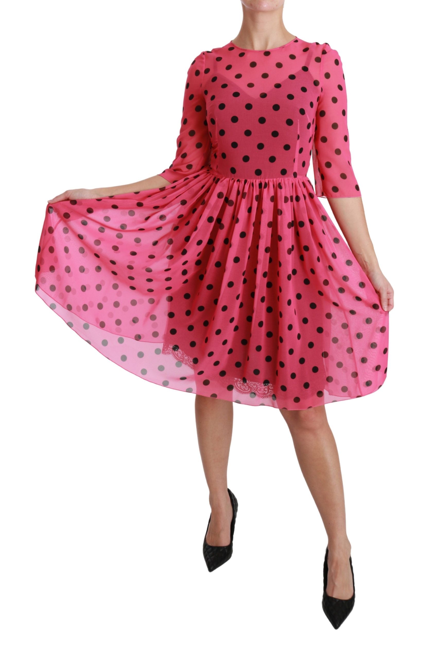 Dolce & Gabbana Elegant Polka Dot A-Line Knee Length Women's Dress