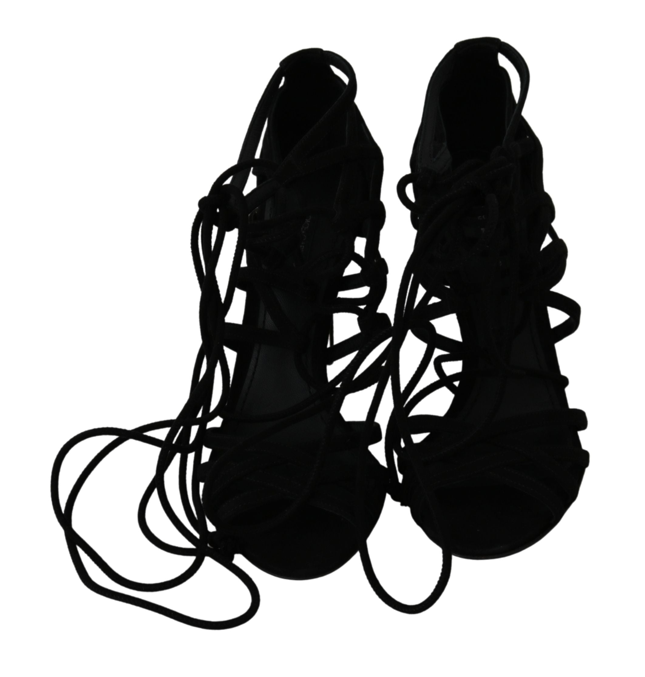 Dolce & Gabbana Black Suede Strap Stilettos Shoes Women's Sandals