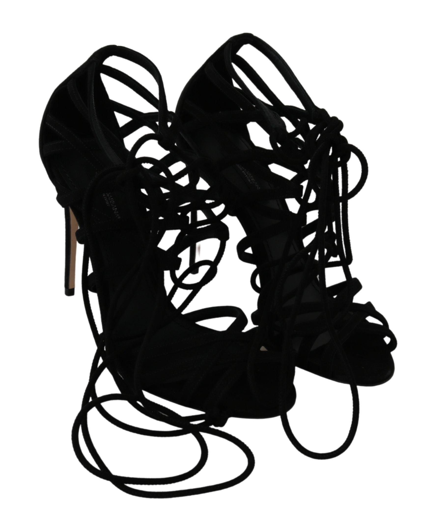 Dolce & Gabbana Black Suede Strap Stilettos Shoes Women's Sandals