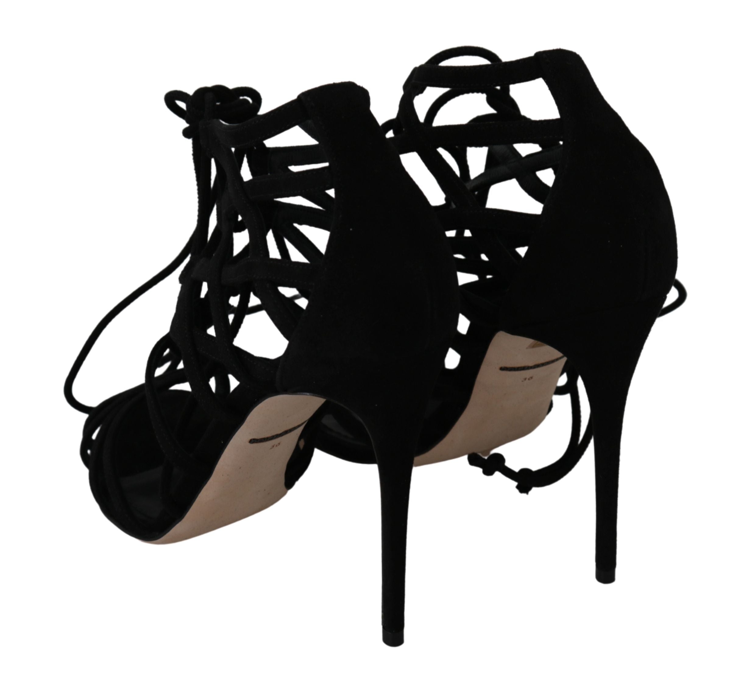 Dolce & Gabbana Black Suede Strap Stilettos Shoes Women's Sandals