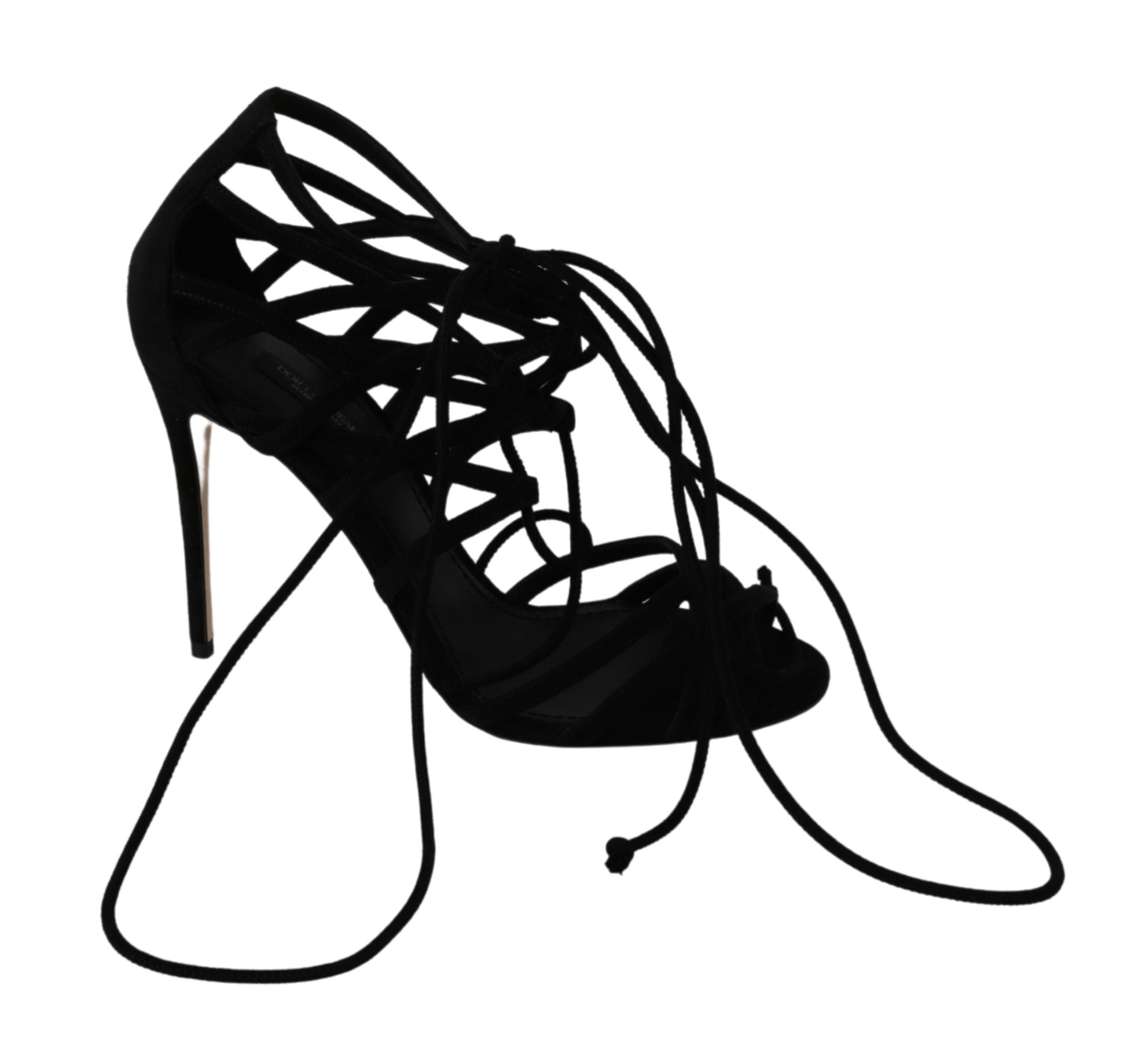 Dolce & Gabbana Black Suede Strap Stilettos Shoes Women's Sandals