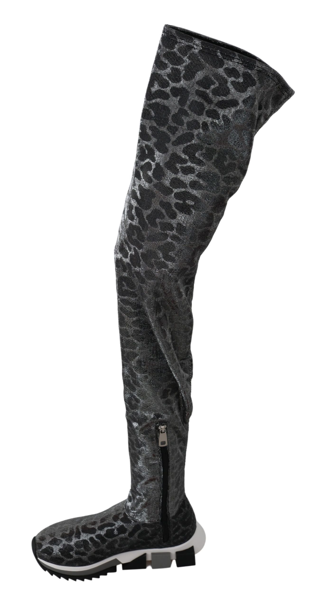 Dolce & Gabbana Gray Leopard High Top Sneakers Booties Women's Shoes