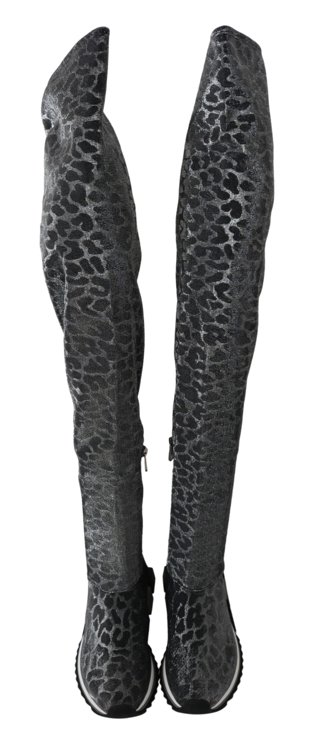 Dolce & Gabbana Gray Leopard High Top Sneakers Booties Women's Shoes