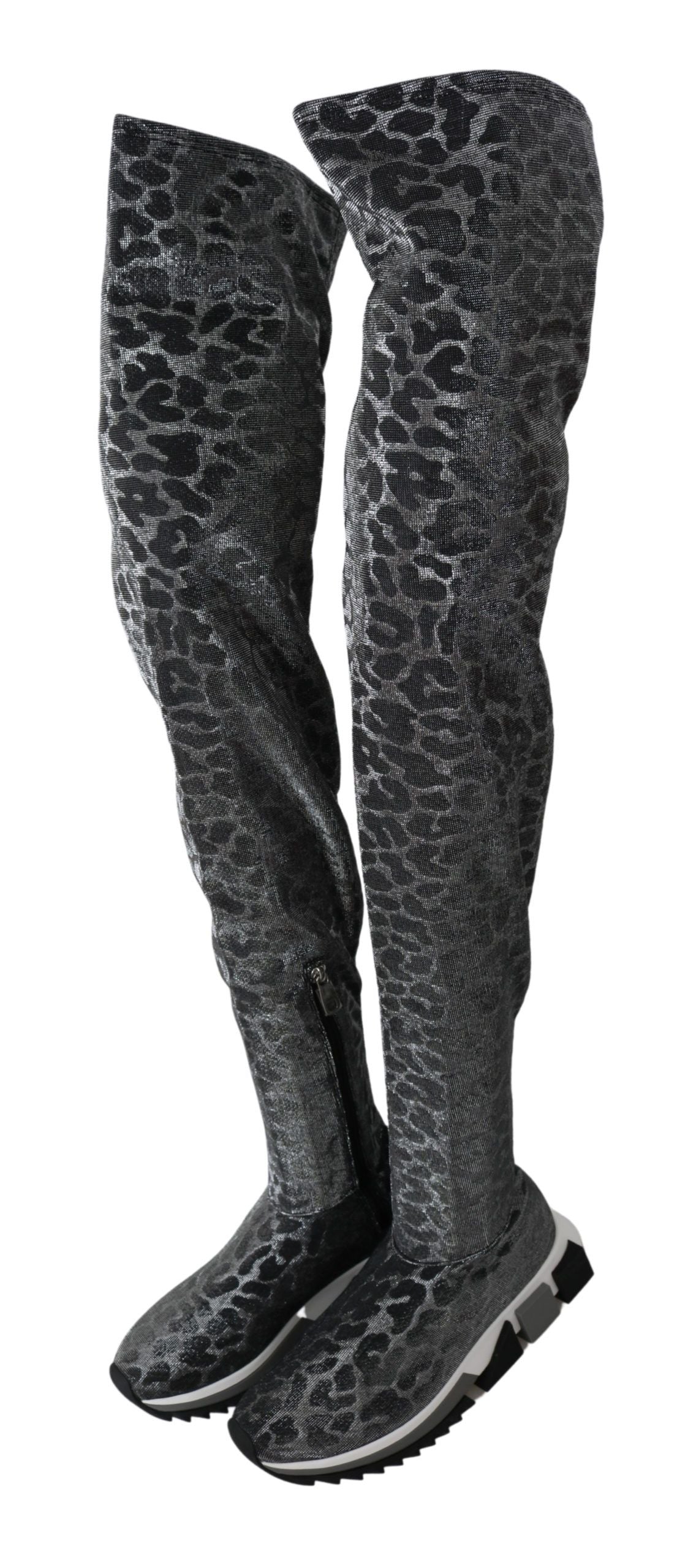 Dolce & Gabbana Gray Leopard High Top Sneakers Booties Women's Shoes
