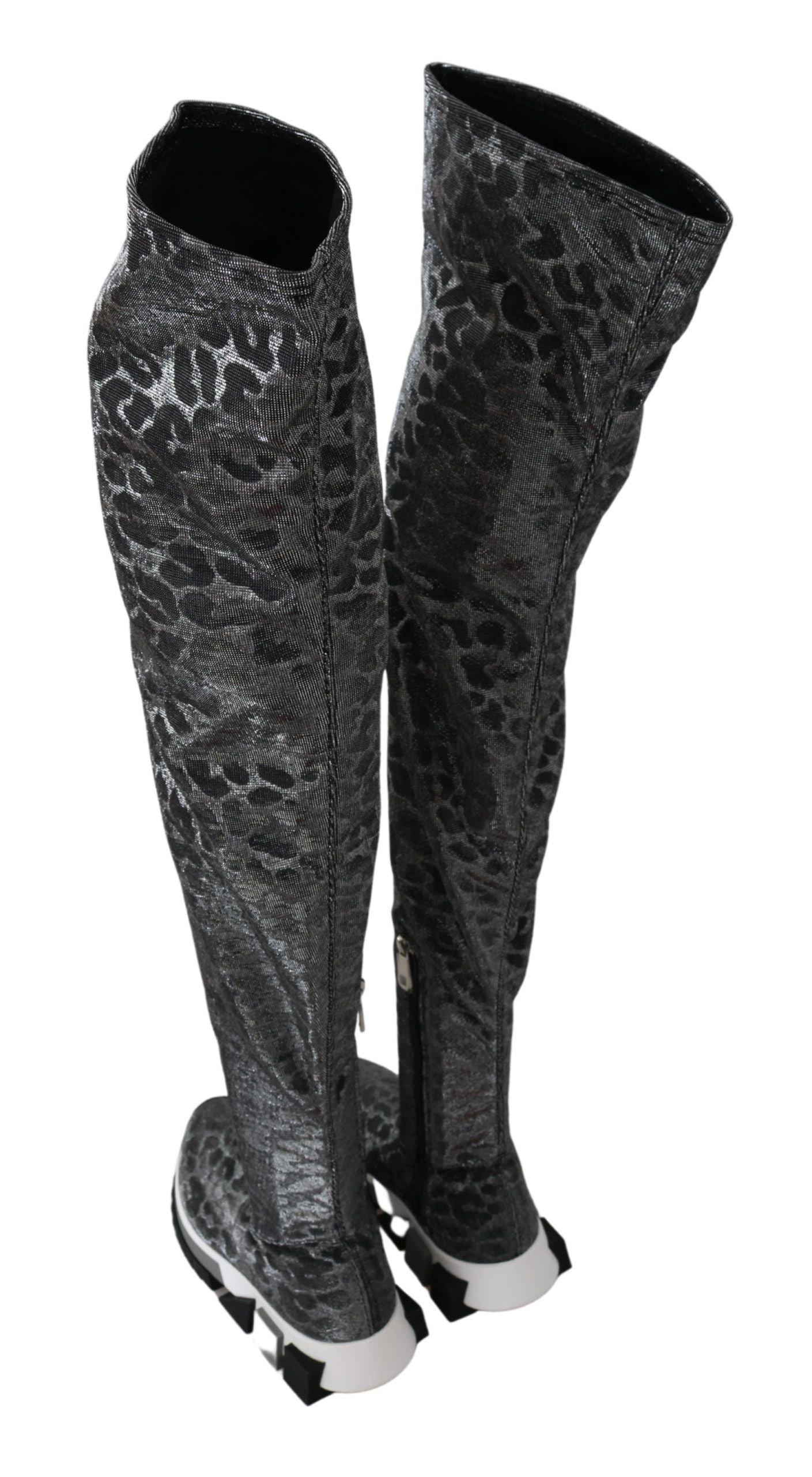Dolce & Gabbana Gray Leopard High Top Sneakers Booties Women's Shoes