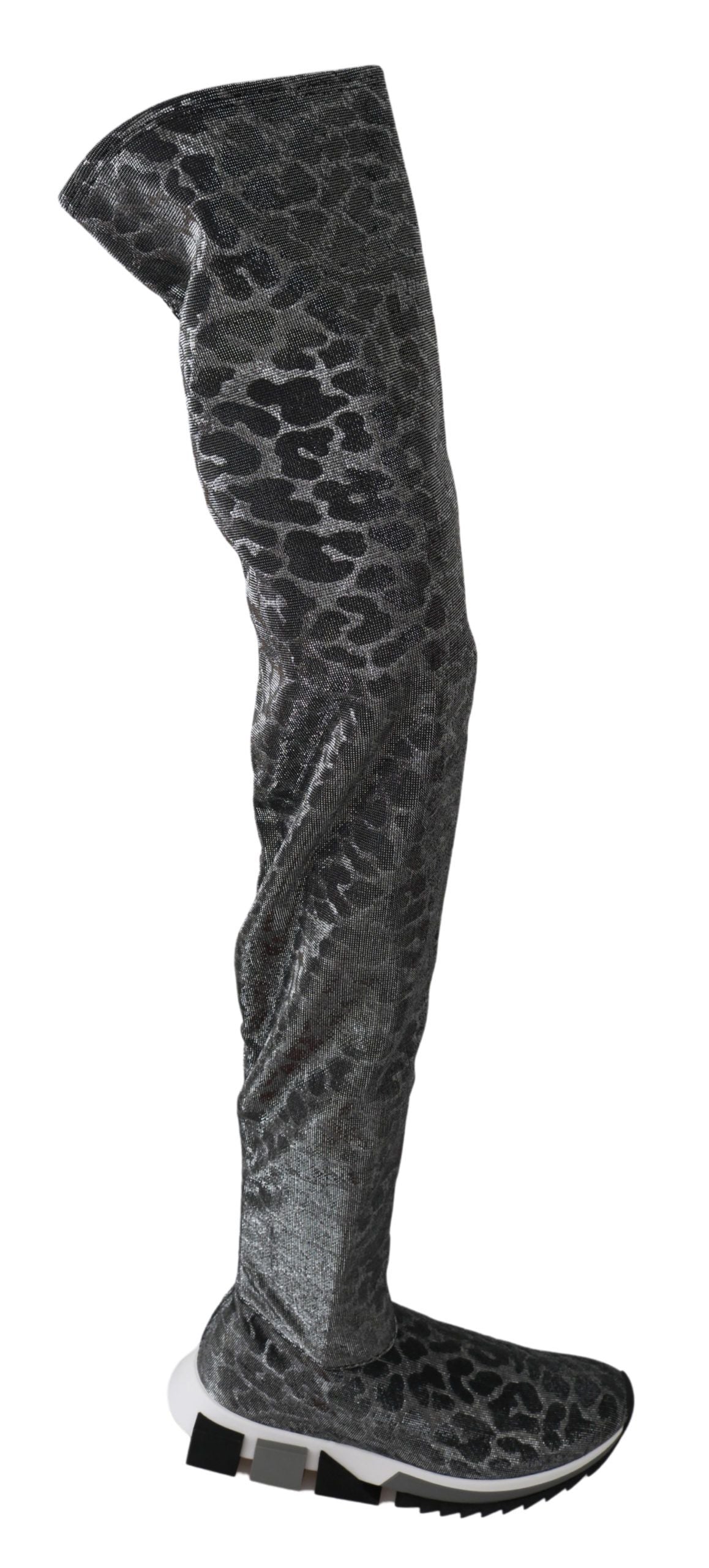 Dolce & Gabbana Gray Leopard High Top Sneakers Booties Women's Shoes
