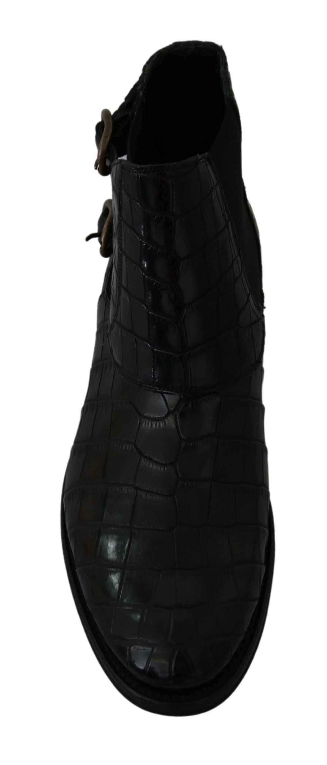 Dolce & Gabbana Black Crocodile Leather Derby Boots Men's Shoes