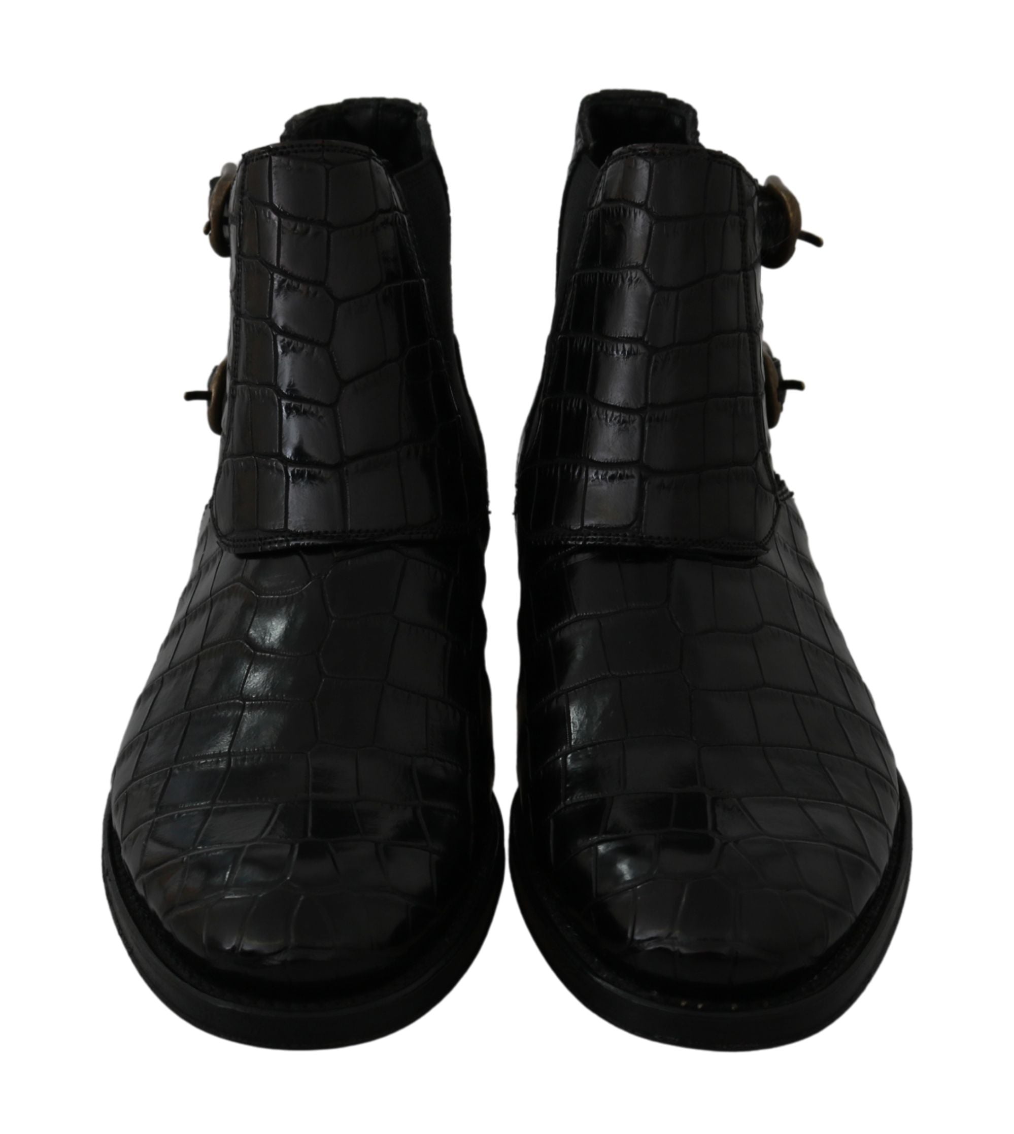 Dolce & Gabbana Black Crocodile Leather Derby Boots Men's Shoes