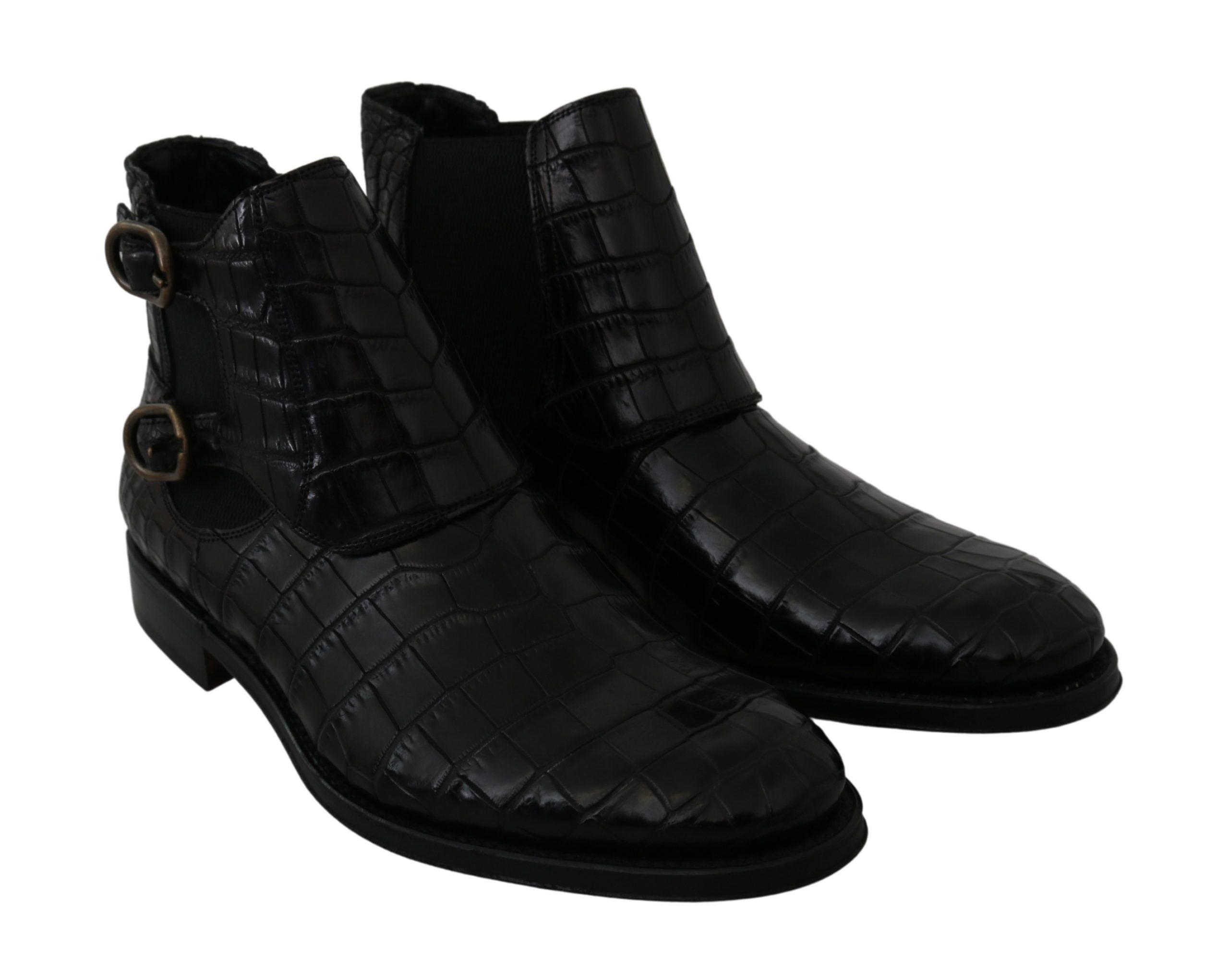 Dolce & Gabbana Black Crocodile Leather Derby Boots Men's Shoes