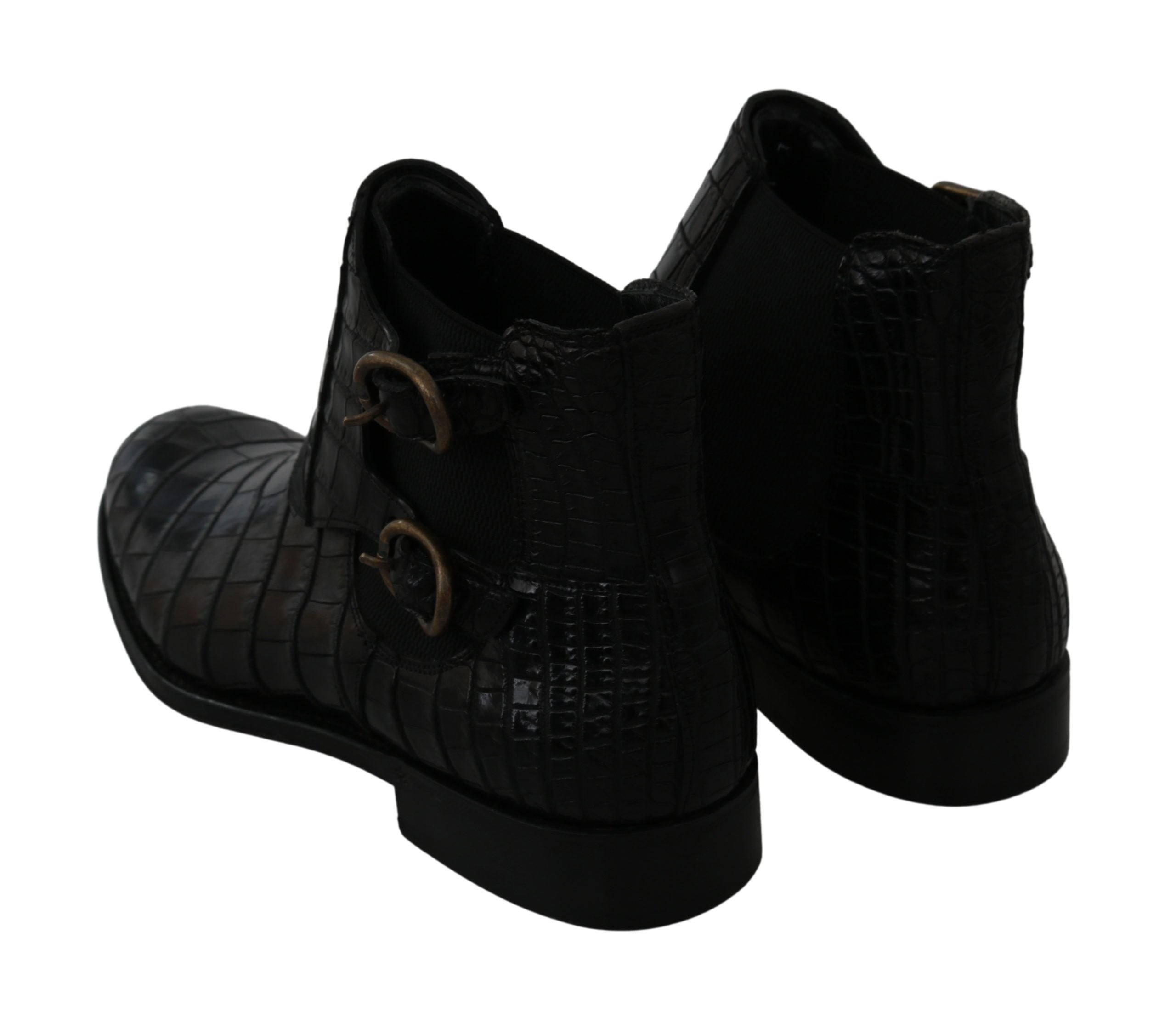 Dolce & Gabbana Black Crocodile Leather Derby Boots Men's Shoes