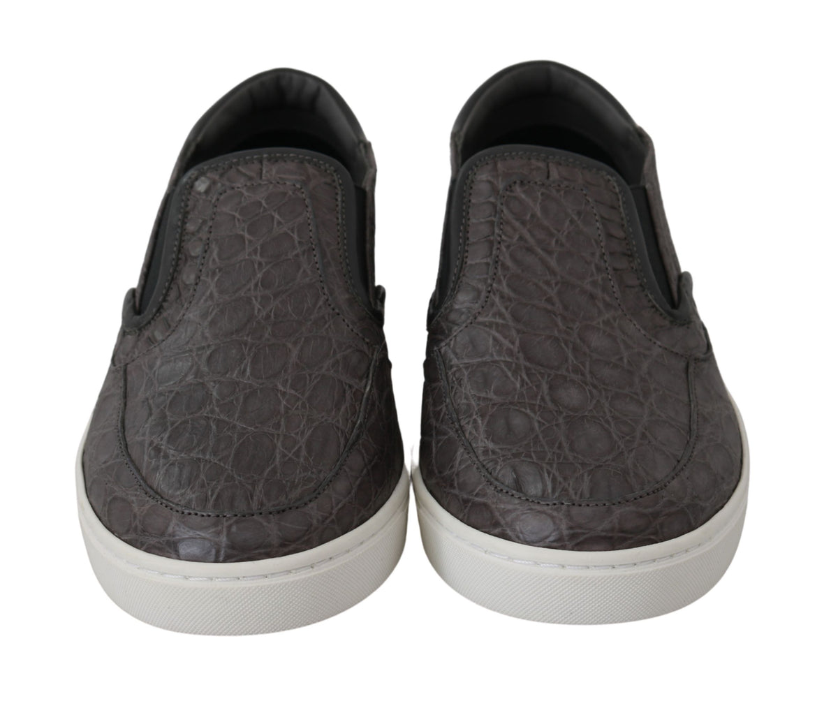 Dolce & Gabbana Gray Leather Flat Caiman Mens Loafers Men's Shoes
