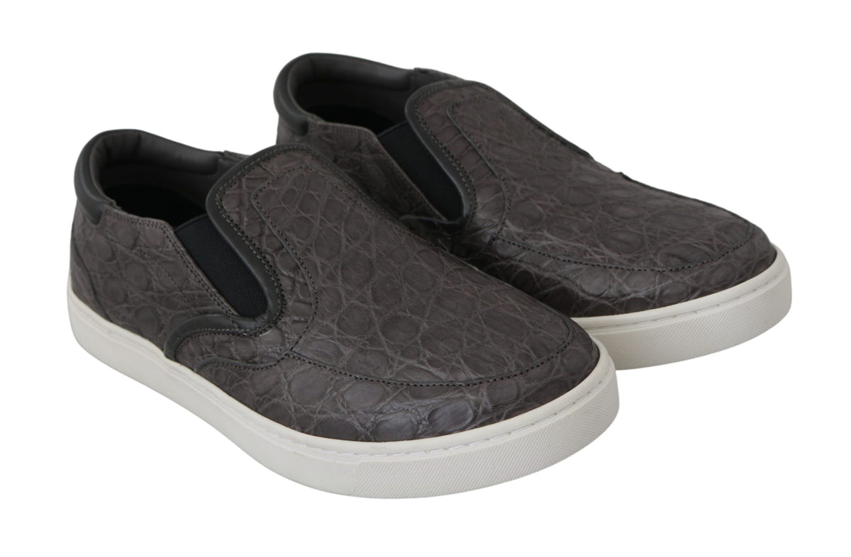 Dolce & Gabbana Gray Leather Flat Caiman Mens Loafers Men's Shoes