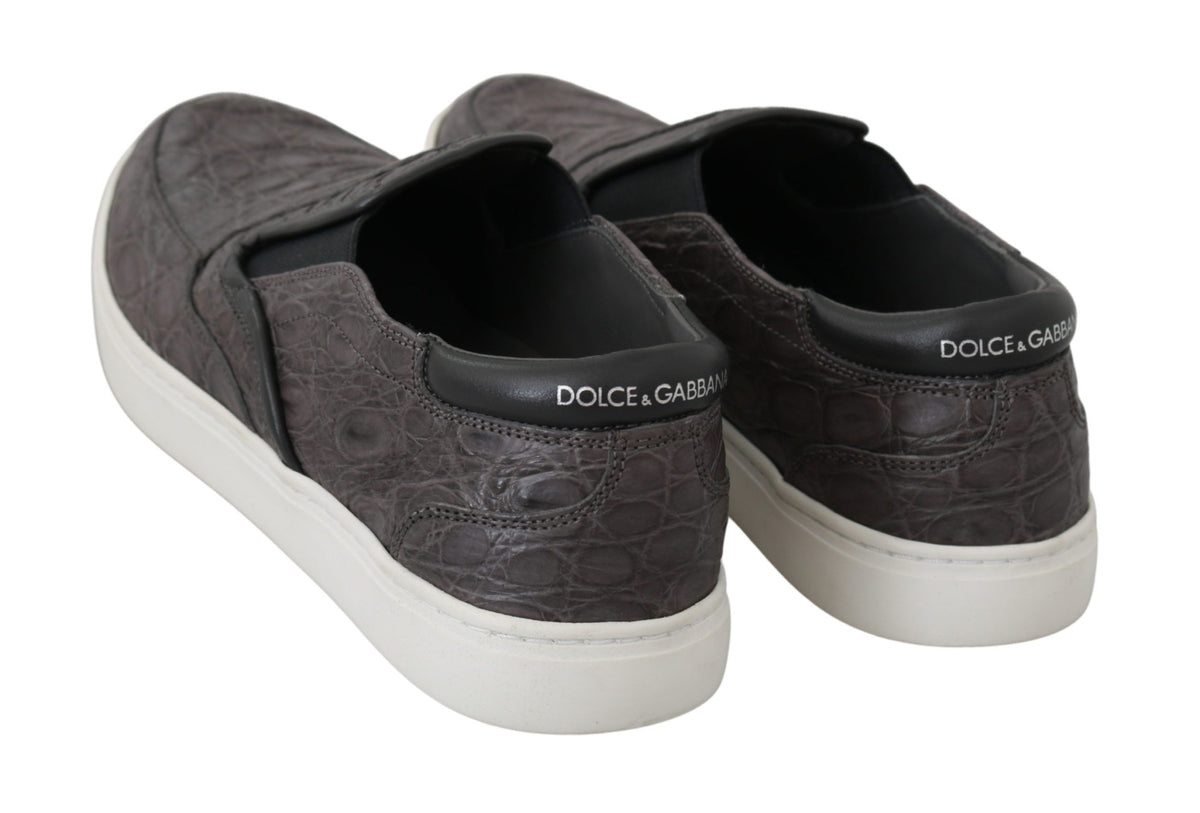 Dolce & Gabbana Gray Leather Flat Caiman Mens Loafers Men's Shoes