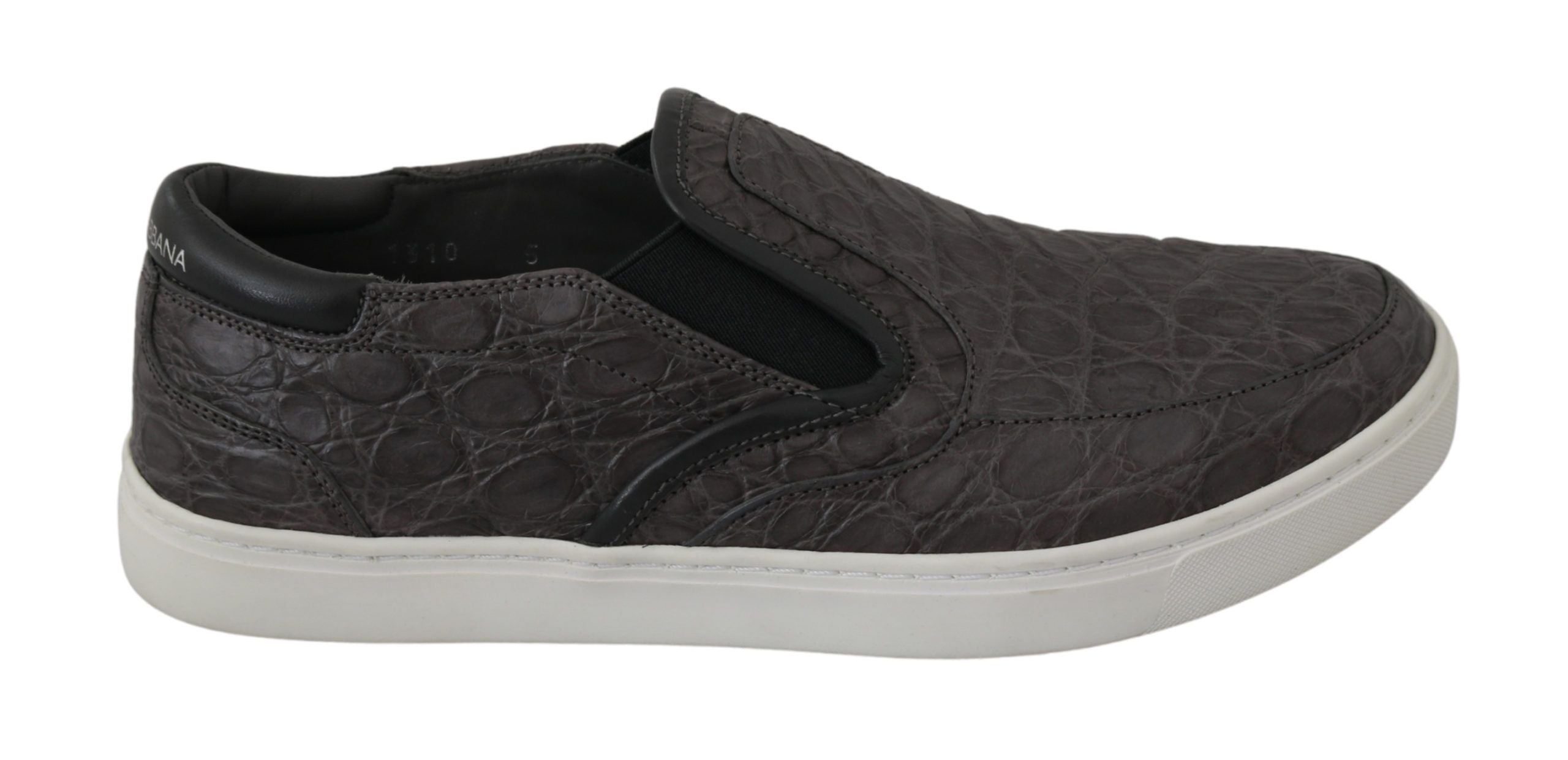 Dolce & Gabbana Gray Leather Flat Caiman Mens Loafers Men's Shoes