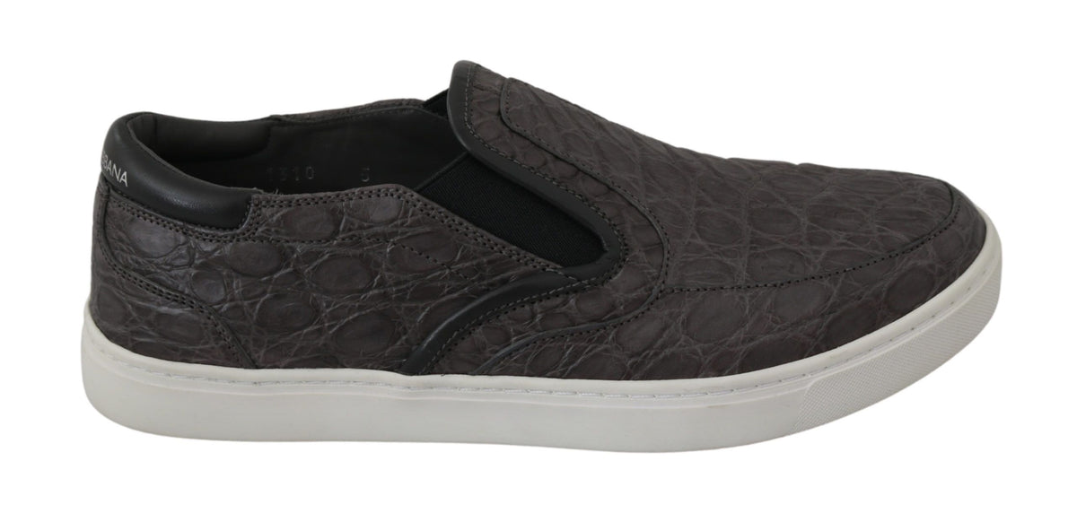 Dolce & Gabbana Gray Leather Flat Caiman Mens Loafers Men's Shoes