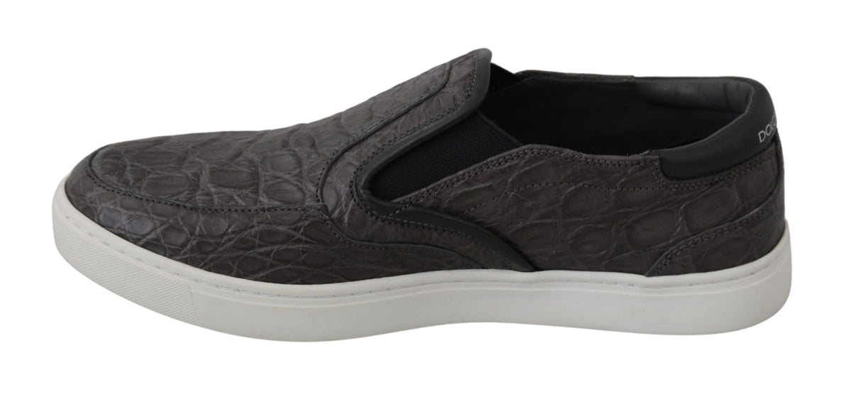 Dolce & Gabbana Gray Leather Flat Caiman Mens Loafers Men's Shoes