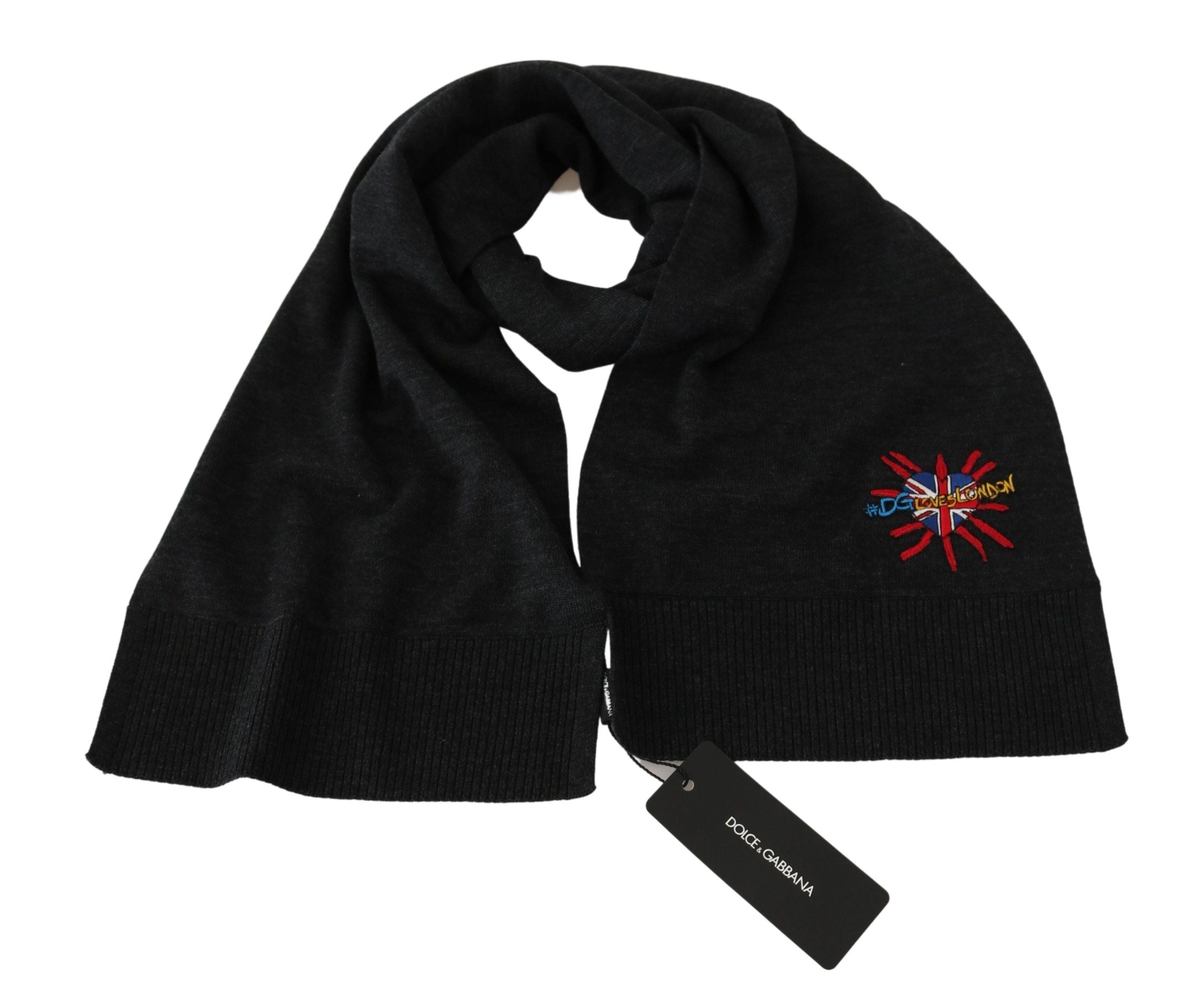 Dolce & Gabbana Elegant Virgin Wool Men's Scarf with Men's Embroidery