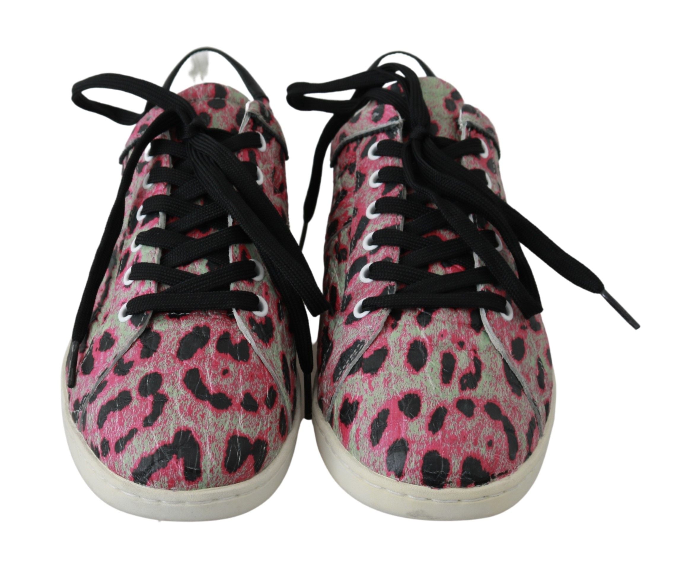 Dolce & Gabbana Pink Leopard Print Training Leather Flat Women's Sneakers