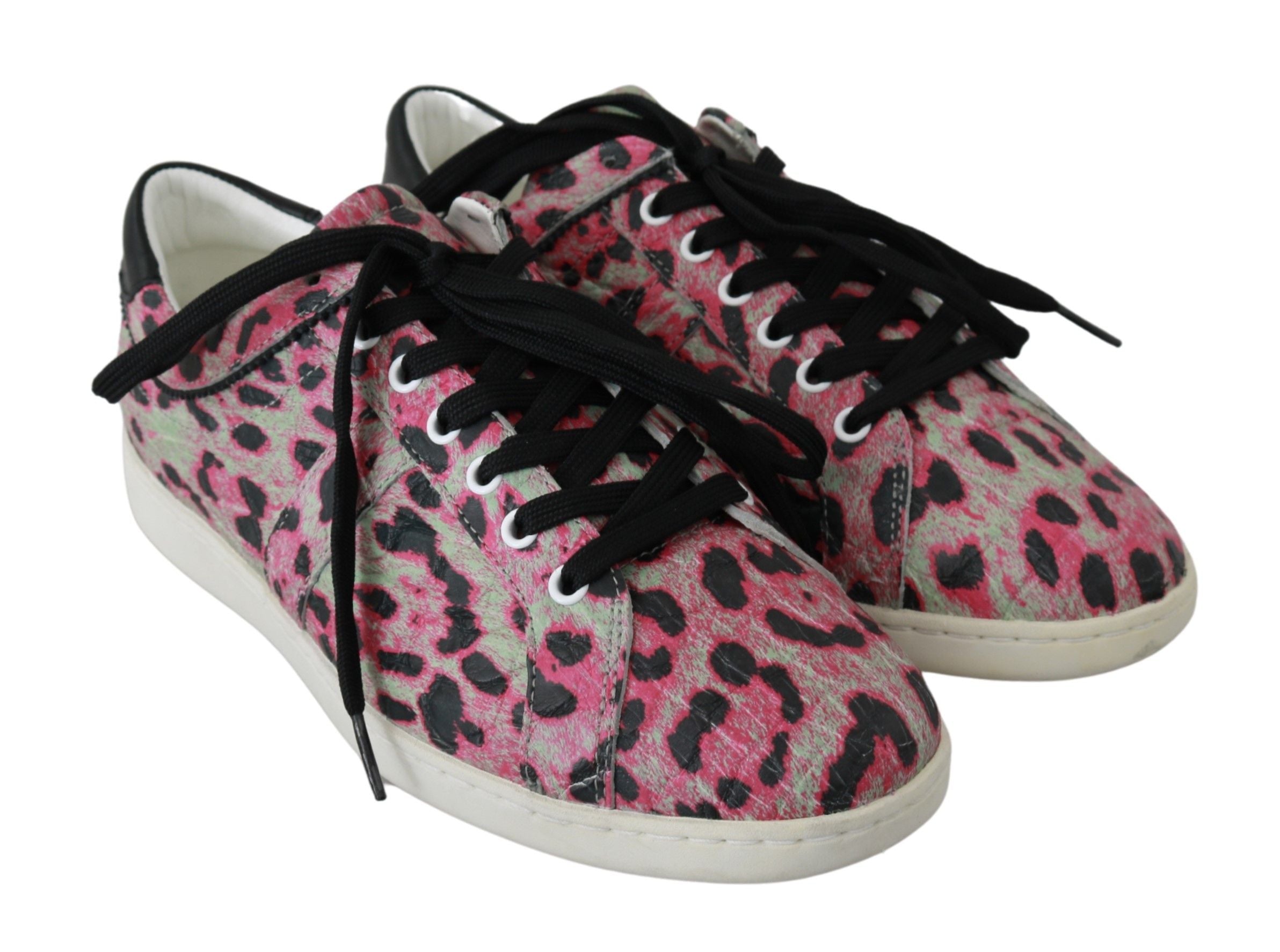 Dolce & Gabbana Pink Leopard Print Training Leather Flat Women's Sneakers