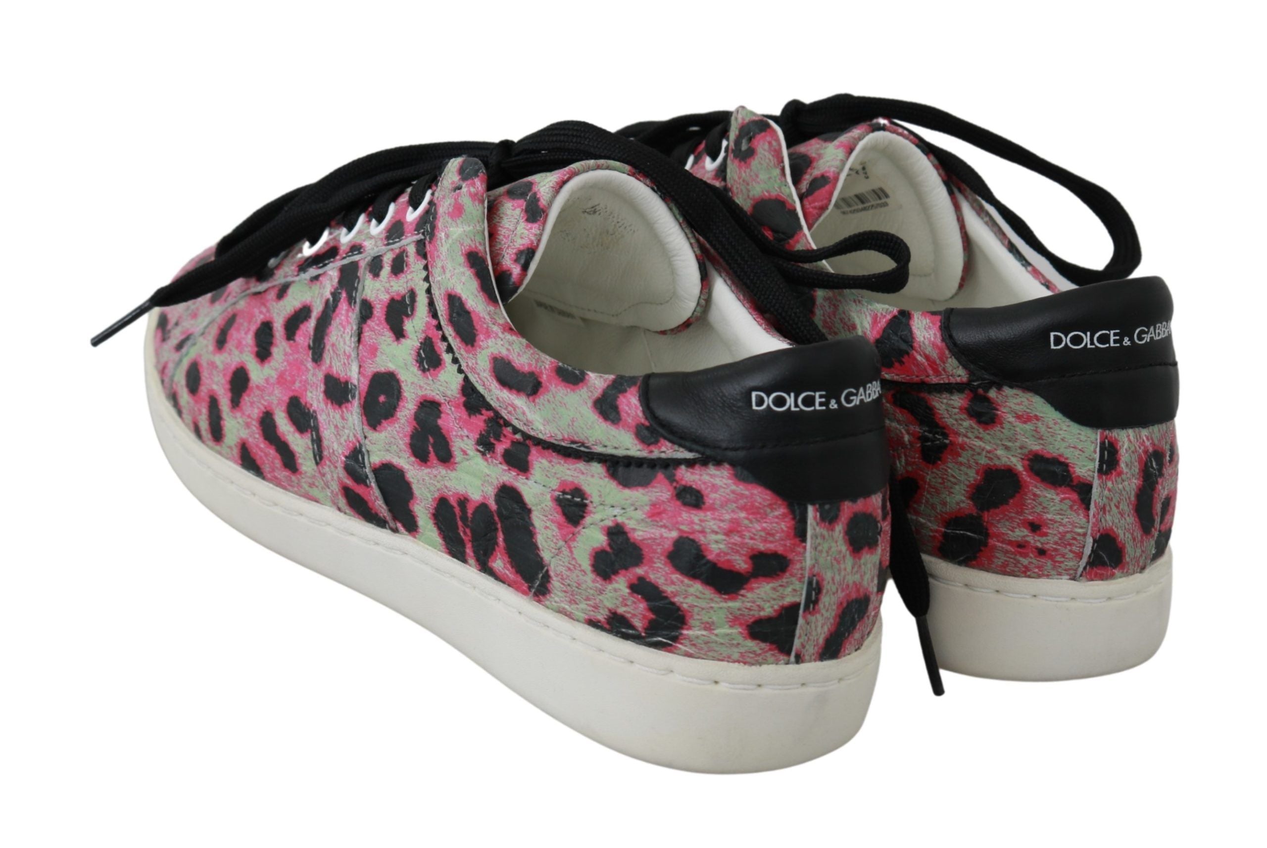 Dolce & Gabbana Pink Leopard Print Training Leather Flat Women's Sneakers
