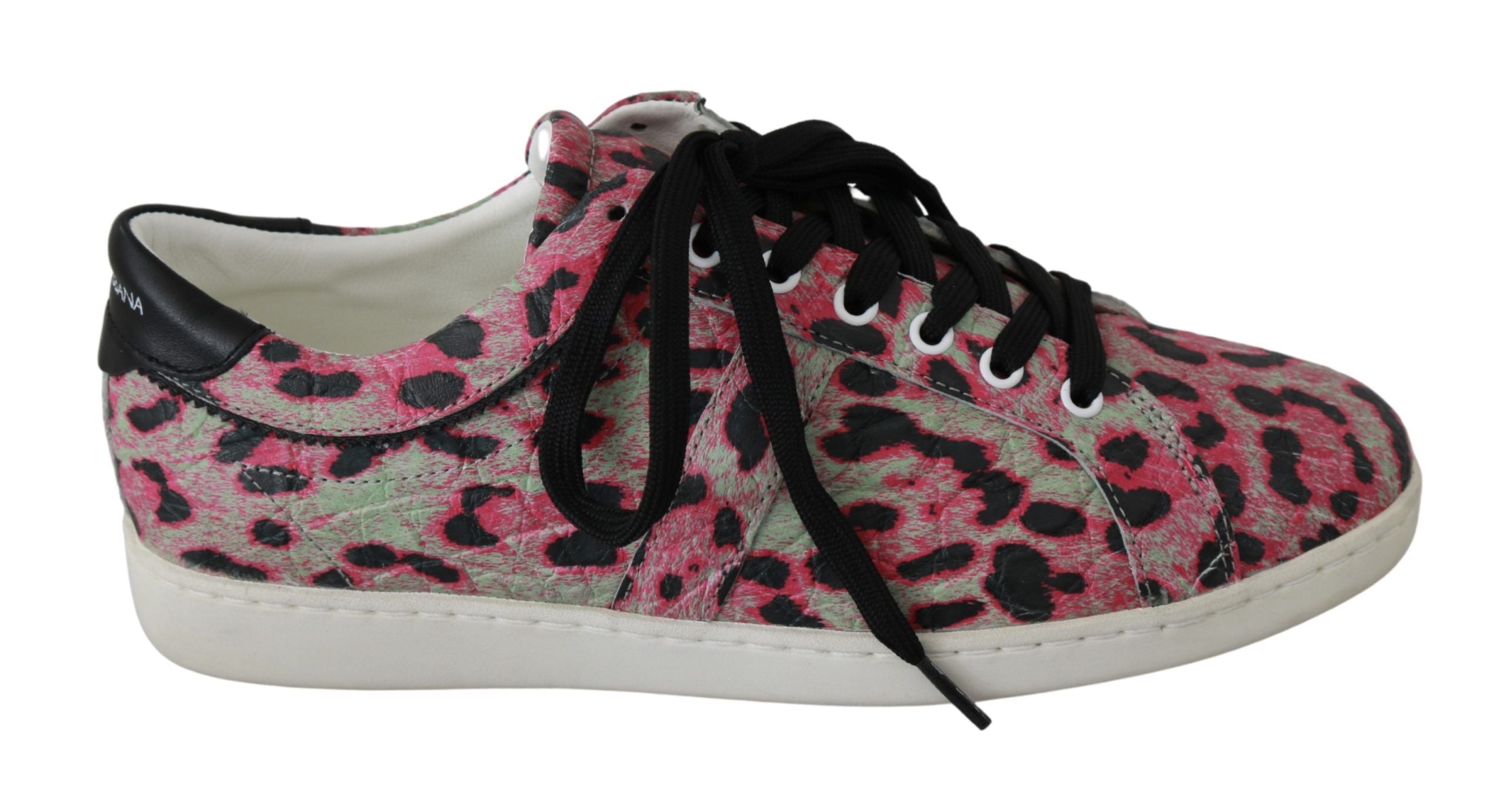 Dolce & Gabbana Pink Leopard Print Training Leather Flat Women's Sneakers